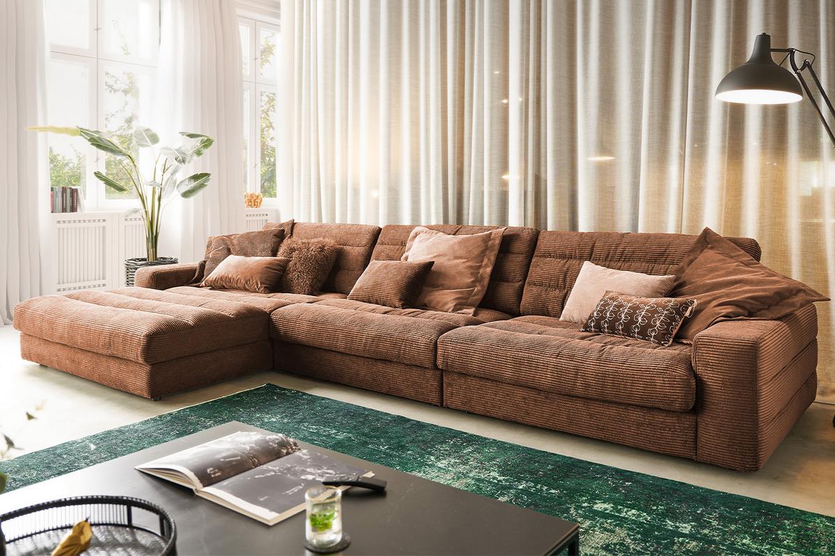 ECKSOFA XL LANA Braun Cord - Schwarz/Braun, Textil (416/205cm) - KAWOLA