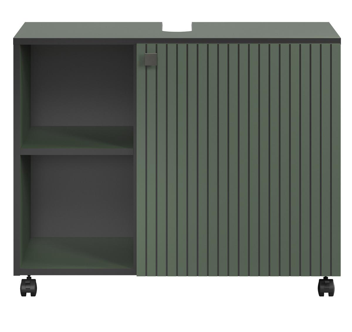 WASCHBECKENUNTERSCHRANK grün 80 cm, Badschrank auf Rollen - Schwarz/Grün, Holzwerkstoff/Metall (80/64/42cm) - Top.Furn