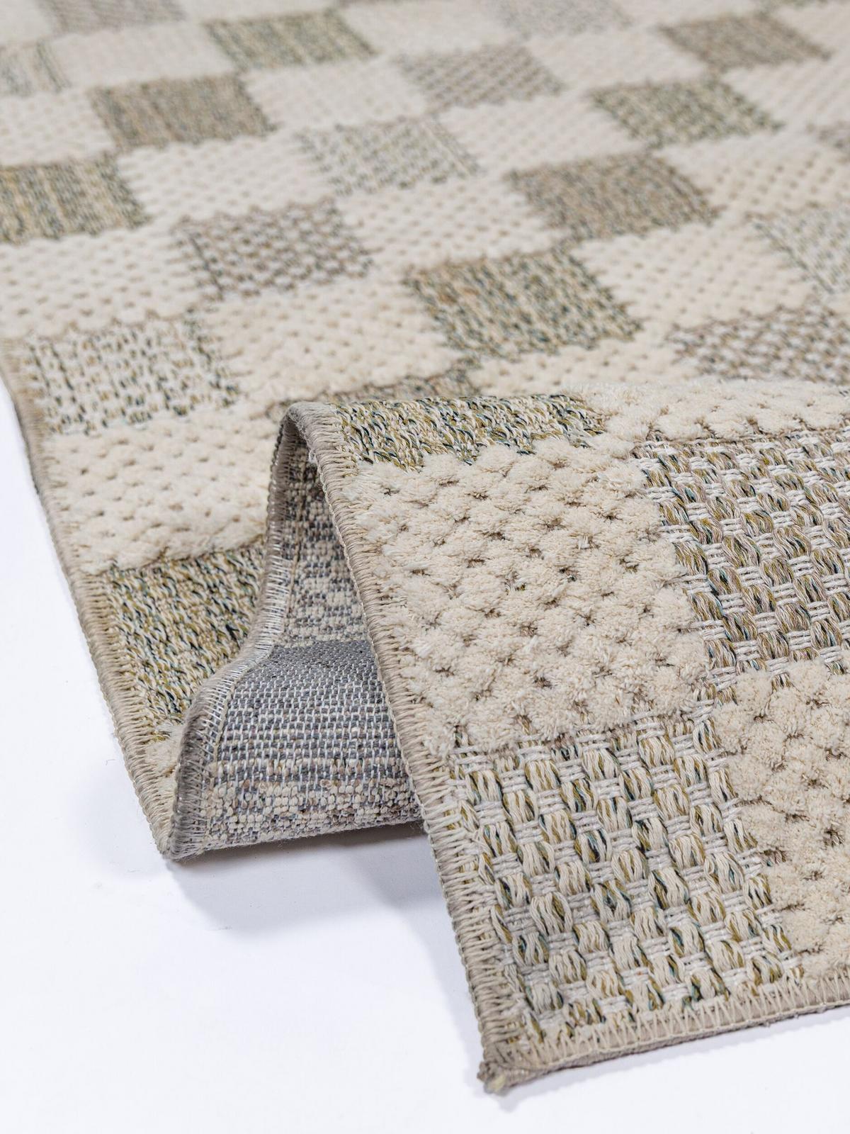 BAUMWOLLTEPPICH waschbar AFTON, Schachbrettmuster, Natur-Grün, 194 x 290 cm - Beige/Grün, Textil (194/290cm) - KADIMA DESIGN