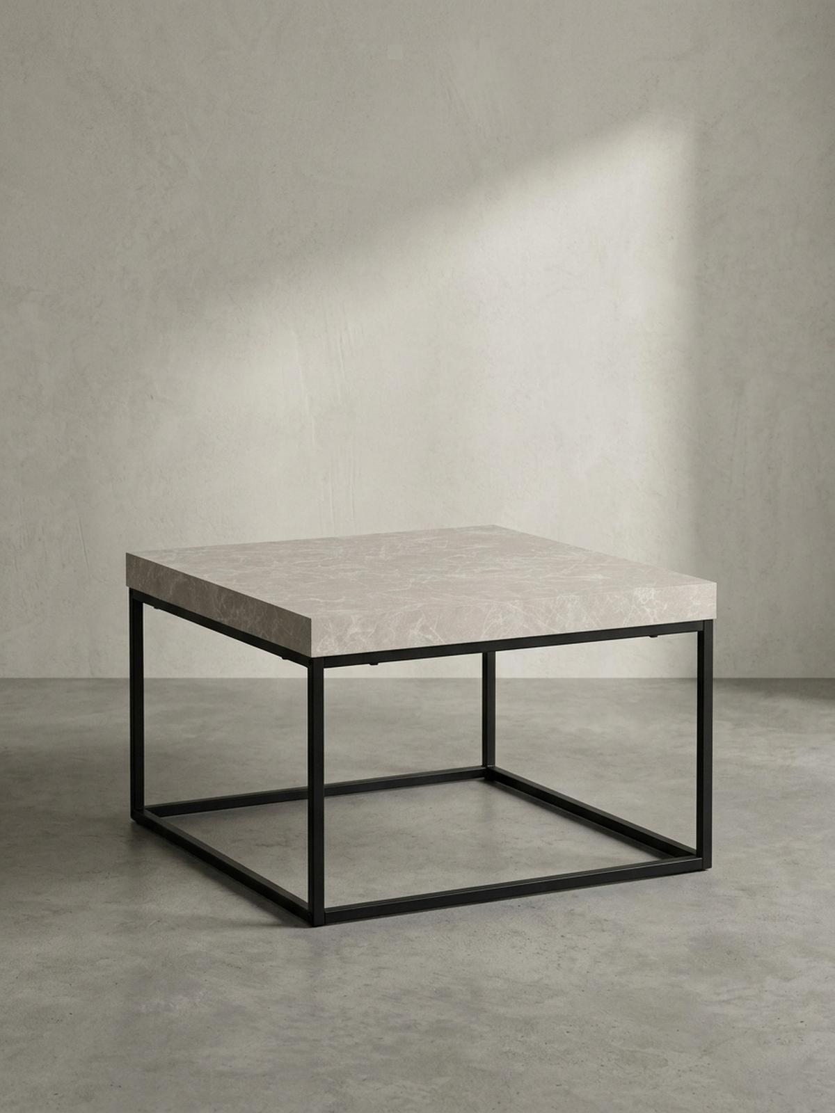 COUCHTISCH in Stein-Optik mit Metallbeinen im modernen Design, Beige 60x60x38 cm - Beige/Schwarz, Holzwerkstoff/Metall (60/60/38cm) - KADIMA DESIGN