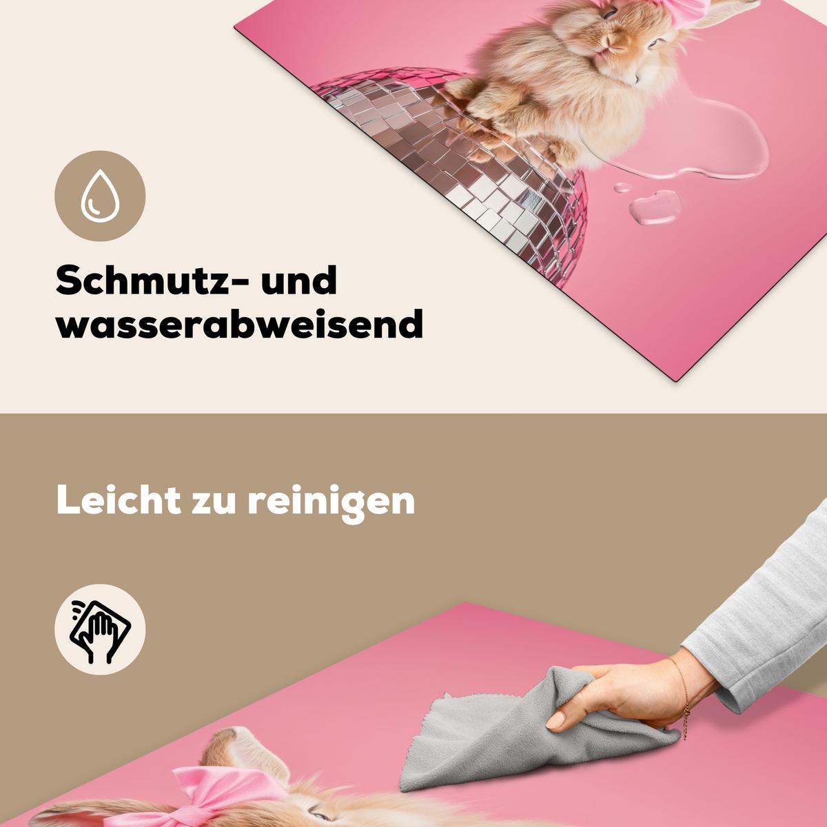 HERDABDECKPLATTE Schleife - Discoball - Kaninchen Induktionsmatte 81x52 cm - Pink, Kunststoff (81/52/0.2cm) - MuchoWow