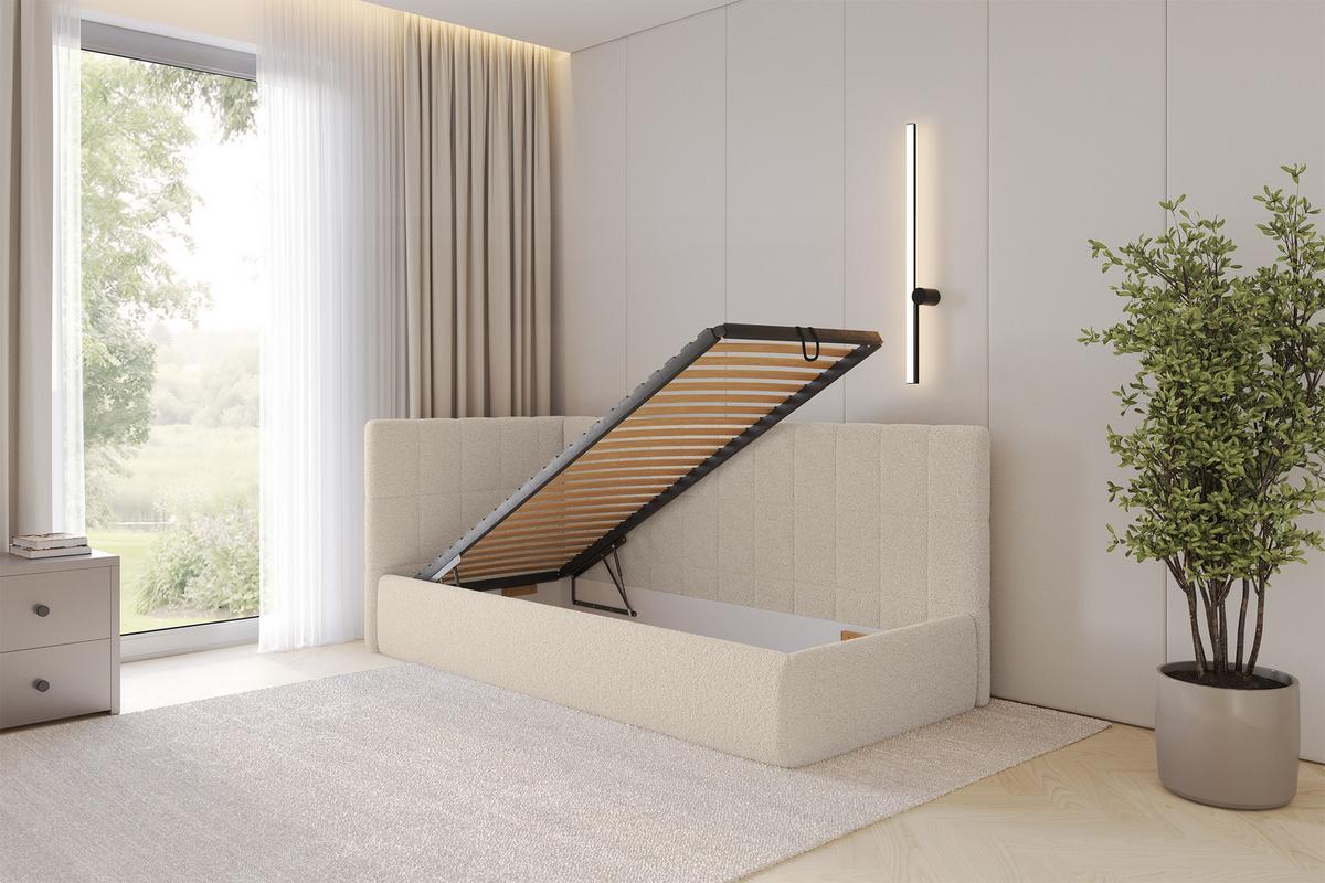 EINZELLBETT Jugendbett mit Bettkasten und Matratze H3/H4, Rechts - TULY 100x200 Dunkelbeige - Taupe, Holzwerkstoff/Textil (100/200cm) - ALTDECOR