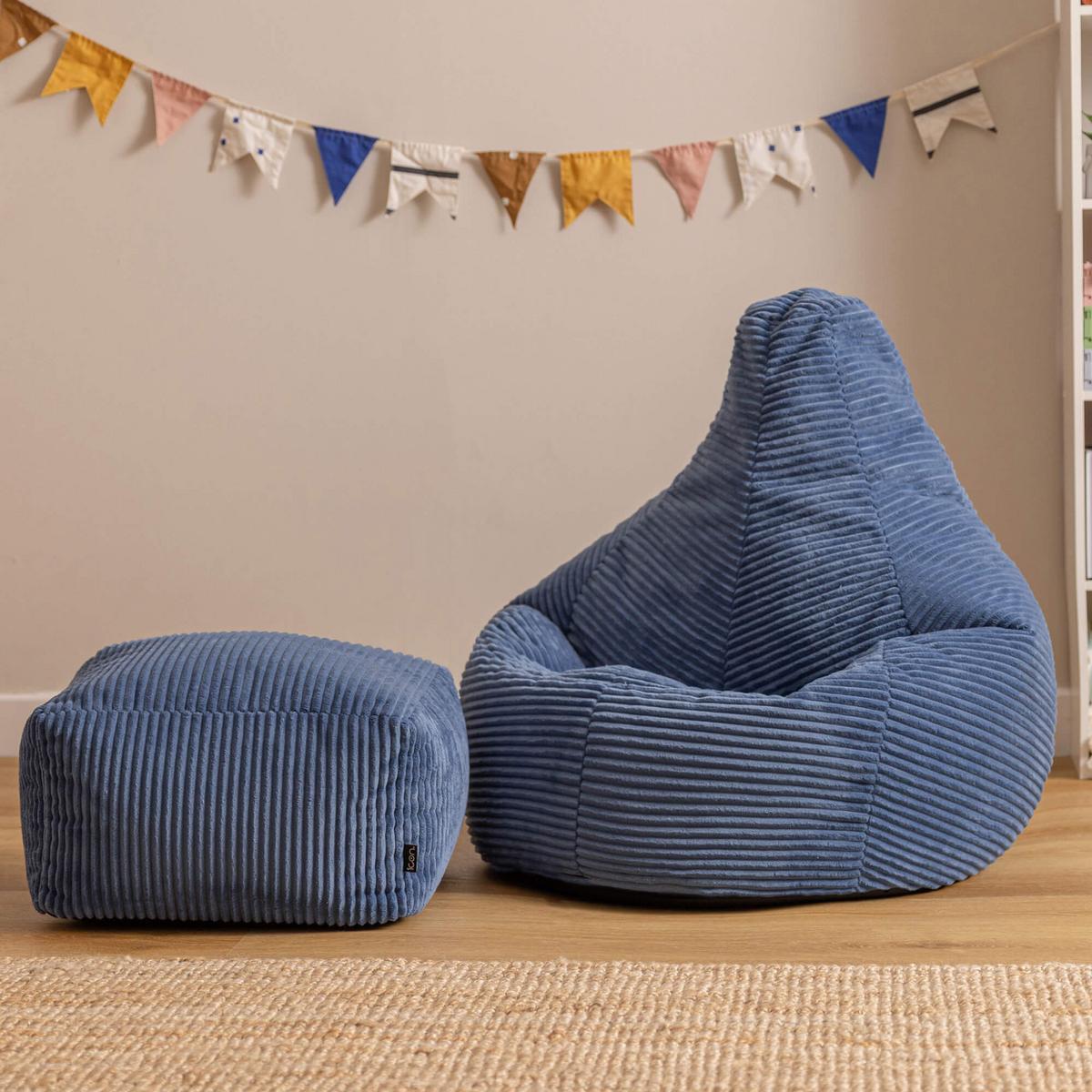 KINDERSITZSACK mit Hocker Dalton Cord - Blau, Textil (69/59/65cm) - icon