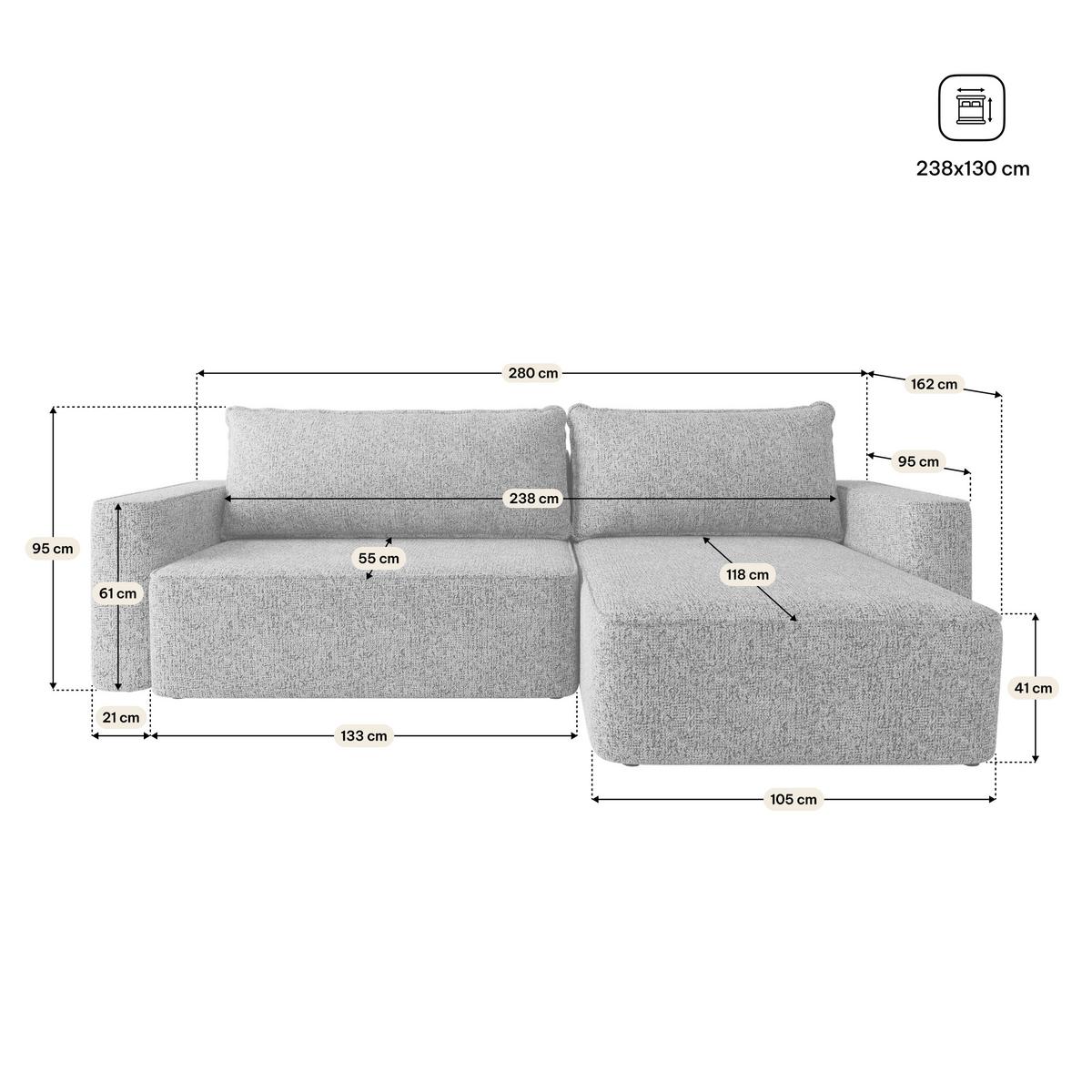 ECKSOFA BELARO BL Blau Chenille mit Schlaffunktion - Blau, Holz/Textil (280/162cm) - MASSENO
