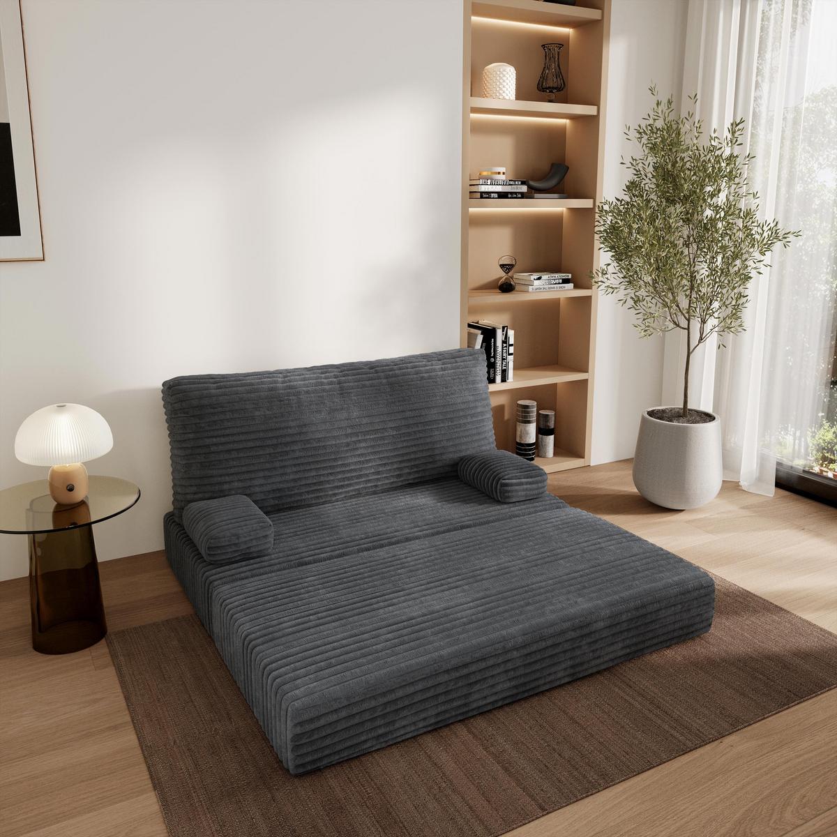 BETTSOFA LADIA aus Schaumstoff Kordstoff Grau Schlaffunktion - Dunkelgrau, Textil (140/86/60cm) - MASSENO