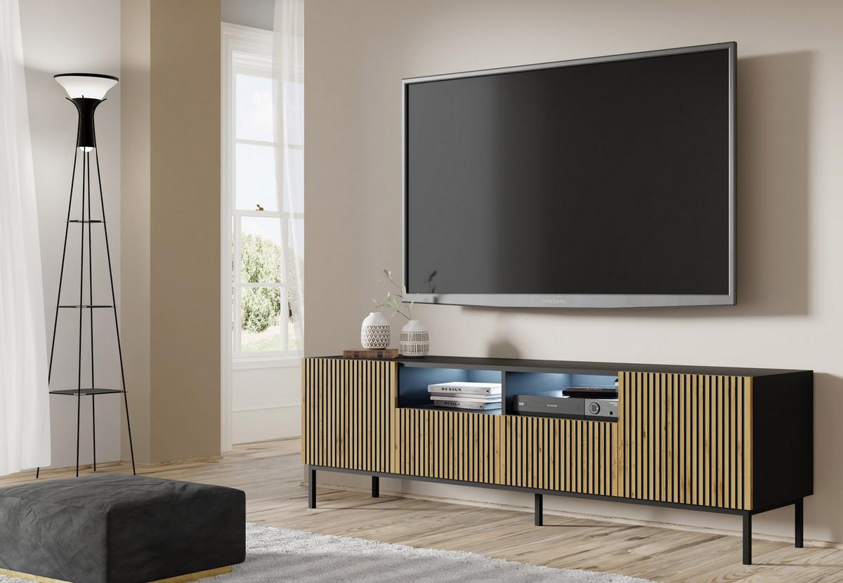 TV LOWBOARD Schwarz, Artisan-Schwarz, Schwarz 200/58/42 - Schwarz/Eiche Artisan, Holzwerkstoff (200/58/42cm) - RAUMHIRSCH FURNITURE