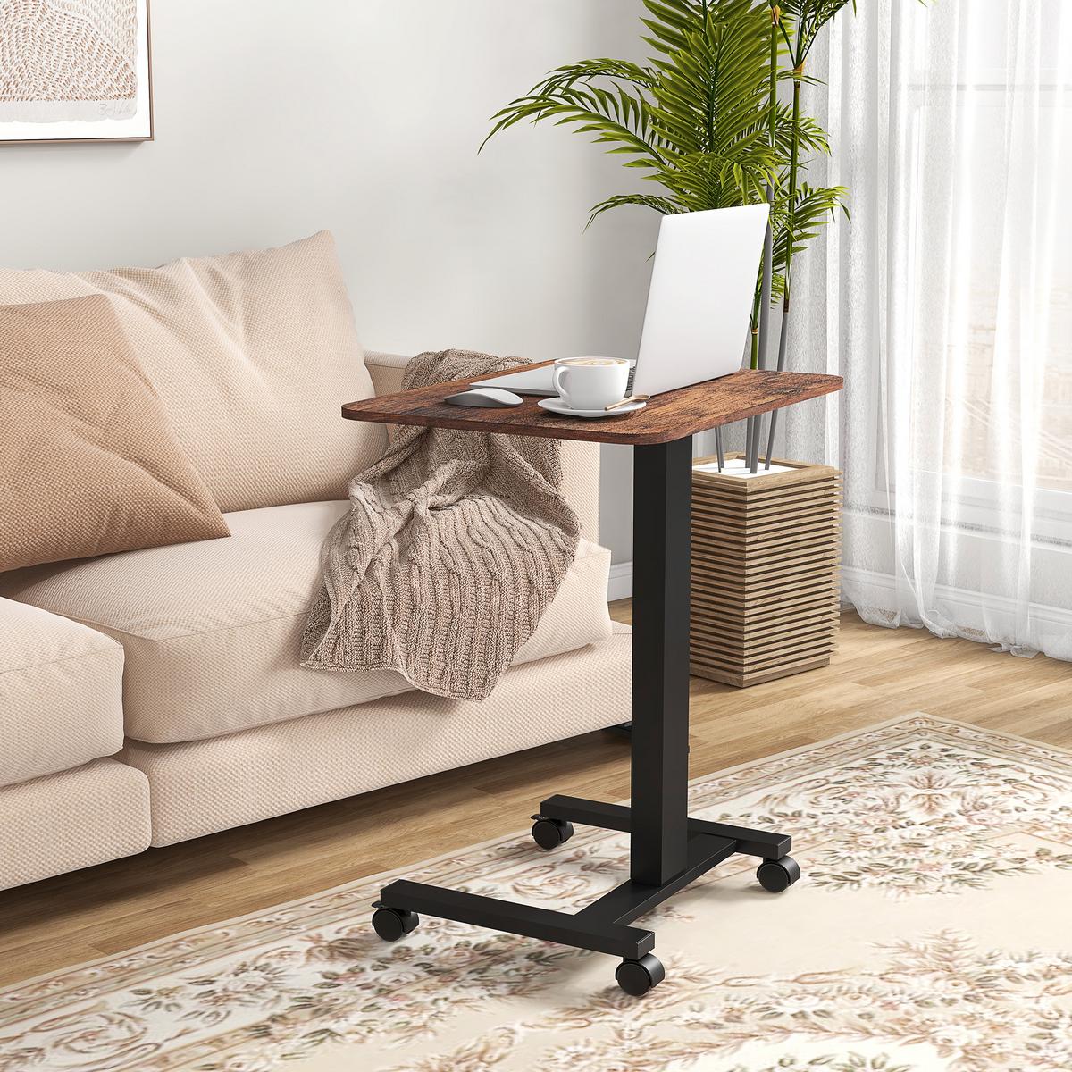 COMPUTERTISCH Höhenverstellbar, Laptoptisch mit Rollen, Steh-Sitz Schreibtisch - Braun, Kunststoff (65/48/108cm) - Vinsetto