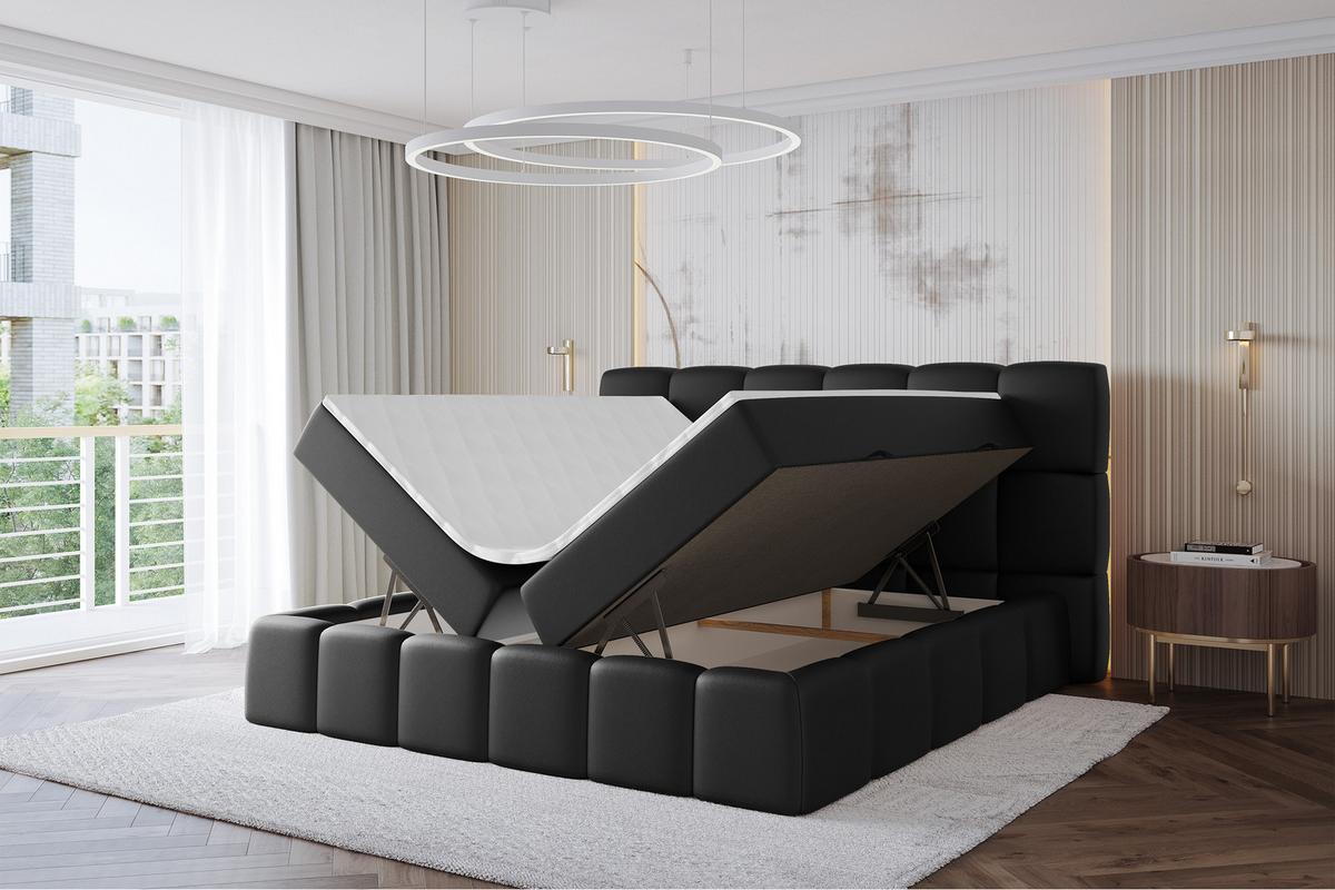 BOXBETT - AURI-H3 - 120x200 Schwarz Kunstleder - Schwarz Hochglanz, Holzwerkstoff (120/200cm) - ALTDECOR
