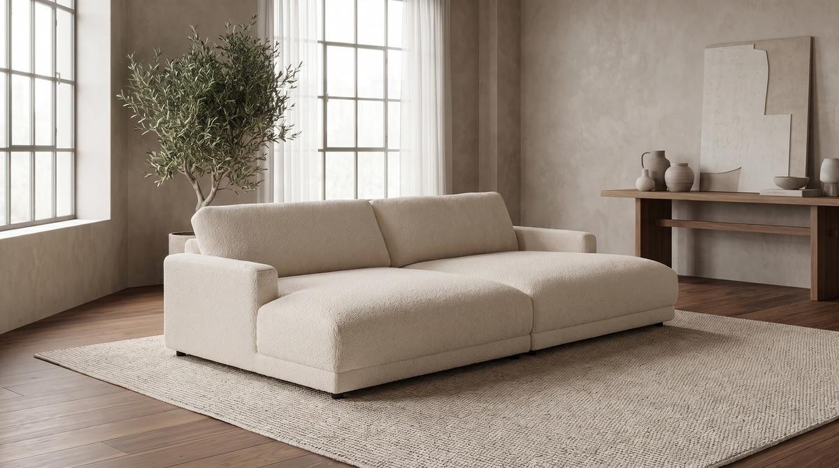 BIG SOFA MARLIN Beige Bouclé - Beige/Schwarz, Kunststoff/Textil (262/80/168cm) - KAWOLA