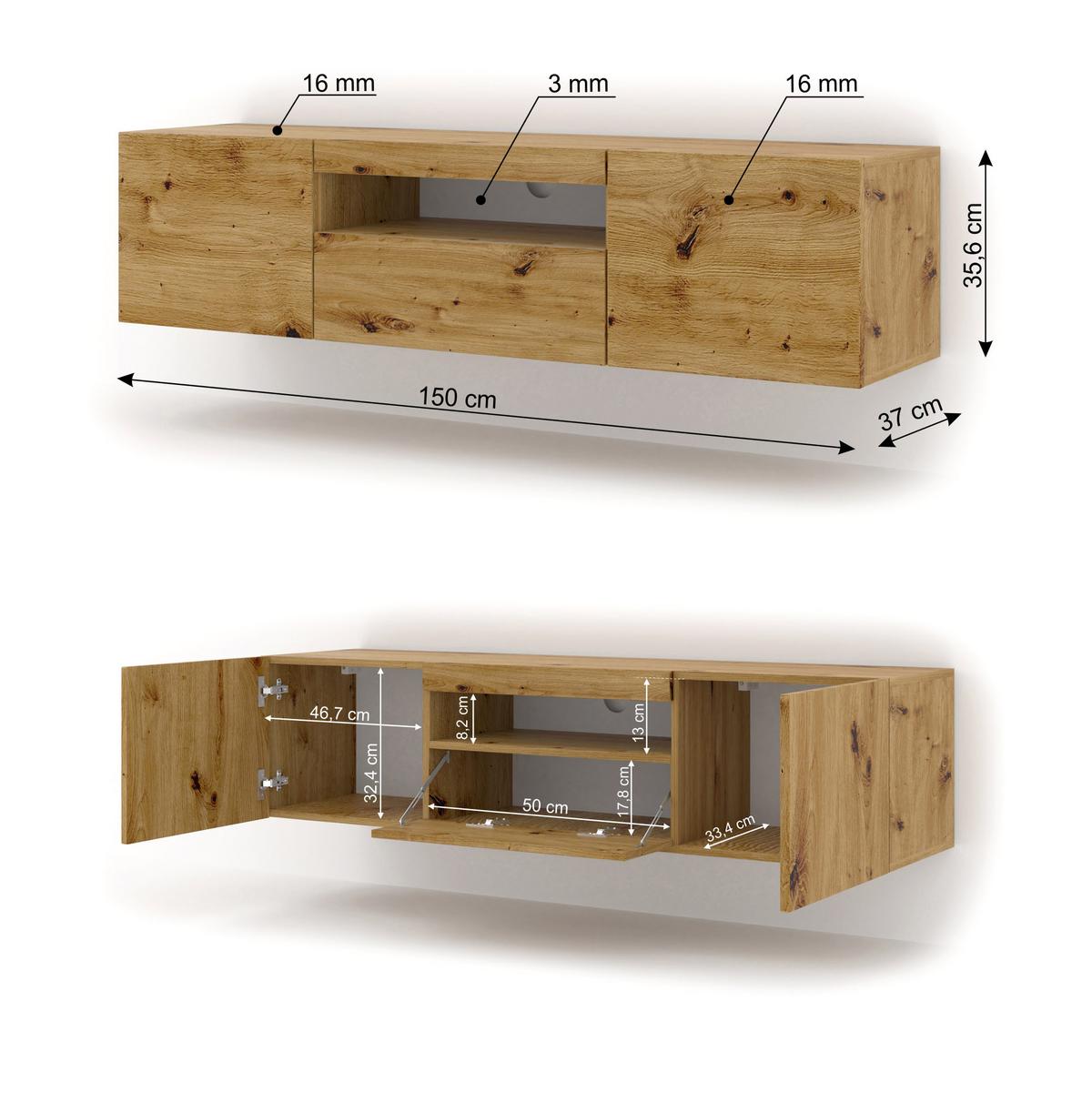 TV LOWBOARD Artisan Eiche 150/42/37 - Eiche Artisan, Holzwerkstoff (150/42/37cm) - RAUMHIRSCH FURNITURE