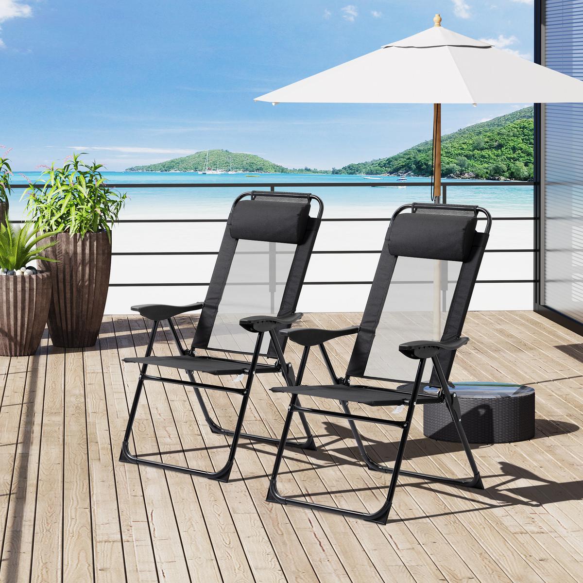 KLAPPSTUHL Campingstuhl 2er-Set, mit verstellbarer Rückenlehne, Stahl Oxford, Schwarz - Schwarz, Metall (70/109/62cm) - Outsunny