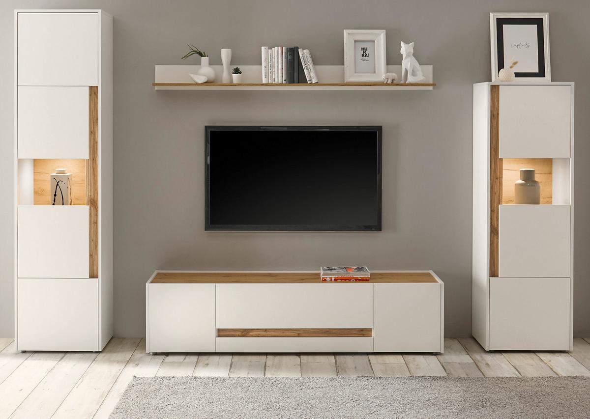 TV-LOWBOARD weiß, Eiche Wotan 170 cm, TV Unterschrank 2-türig mit Schubkasten - Eiche Wotan/Schwarz, Holz/Holzwerkstoff (170/40/45cm) - Furn.Design