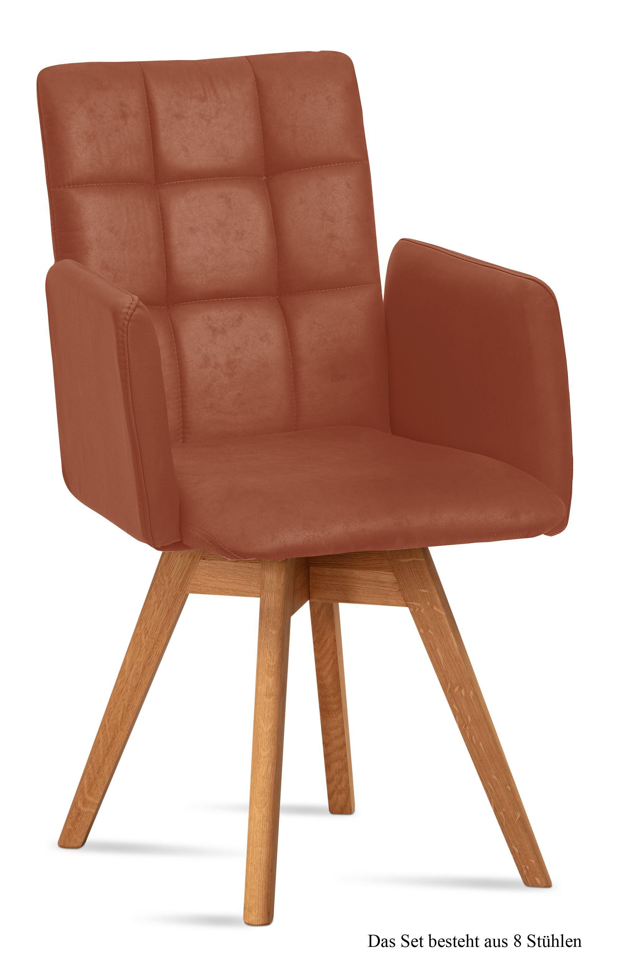 ARMLEHNSTUHL drehbar (8er-Set) Dorie 52x91x60 Eiche geölt/Cognac - Cognac/Eichefarben, Kunststoff (60/91/52cm) - 58aufmkessel