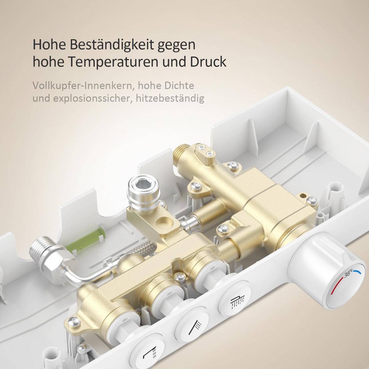 ÜBERKOPFBRAUSESET mit Thermostat höhenverstellbar Weiß 112,7/46 cm - Weiß, Metall (36/118/48.7cm) - EMKE