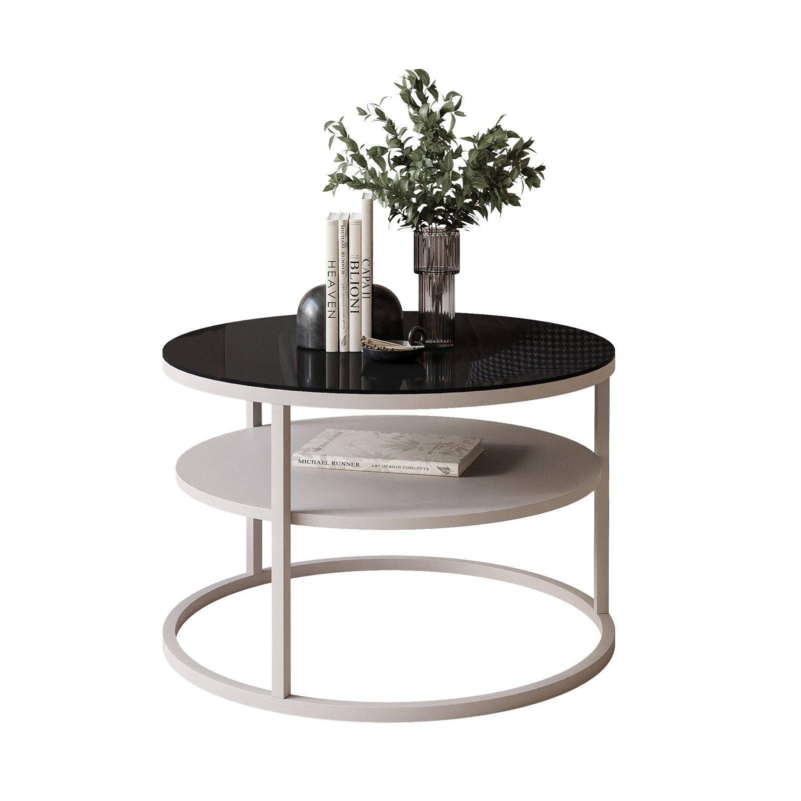 COUCHTISCH CIRI GLAS KASCHMIR mit Regal - Beige/Schwarz, Glas (60/60/42cm) - Lookway