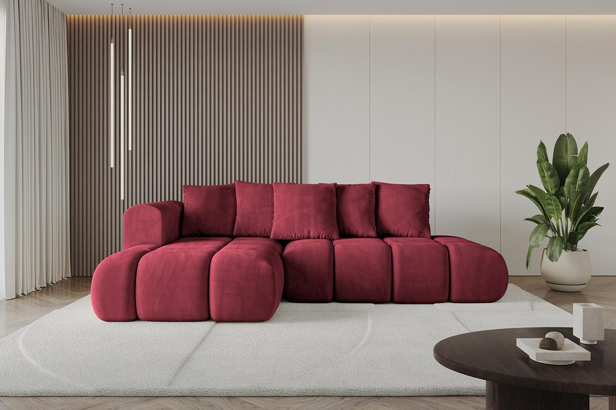 ECKSOFA Ottomane Links CLOUD-L-v1 280x185x90 Bordeaux Velours - Bordeaux, Holzwerkstoff/Kunststoff (180/289cm) - ALTDECOR