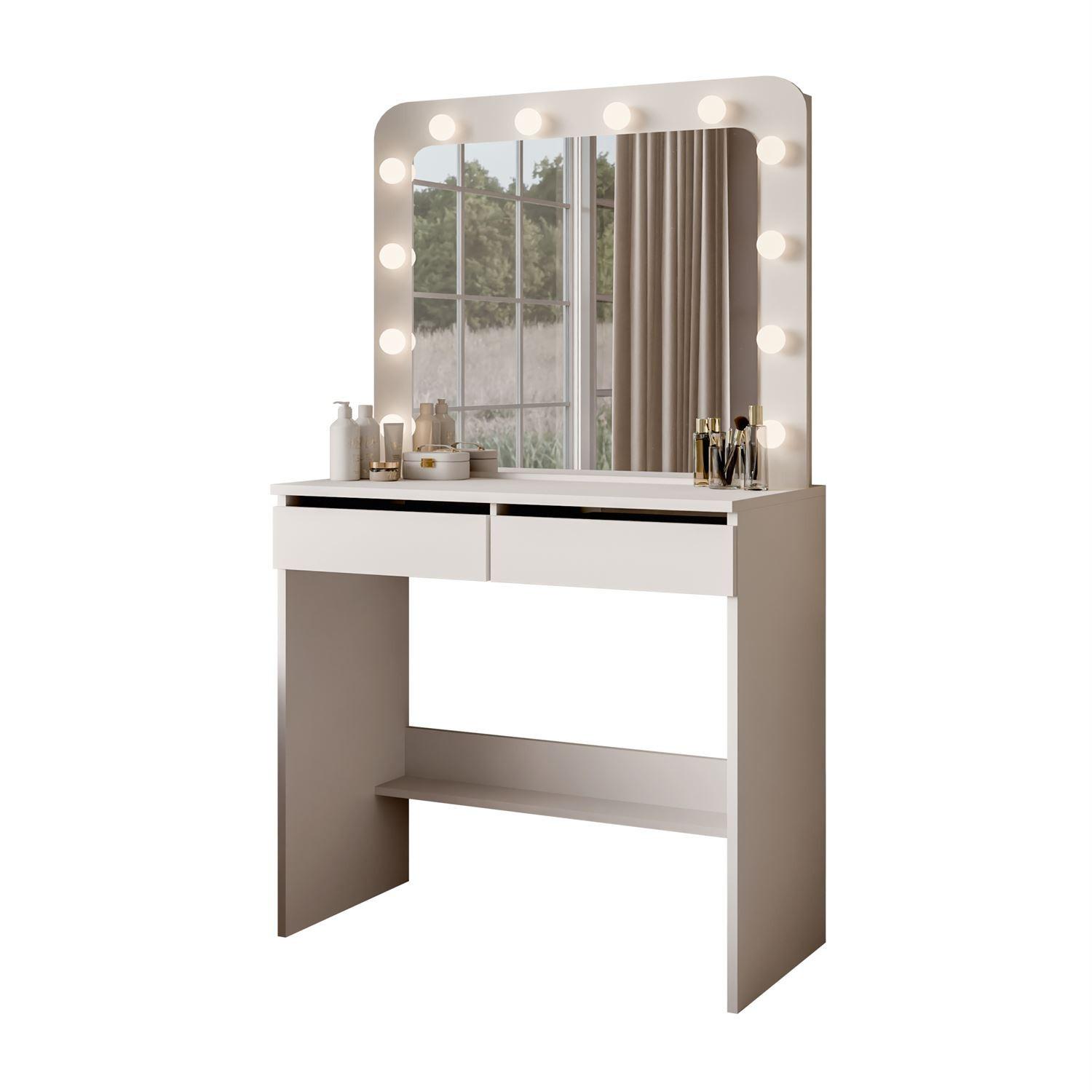 SCHMINKTISCH LUMINE mit Spiegel und LED-Beleuchtung - Weiß, Holzwerkstoff (80/139/40cm) - Lookway