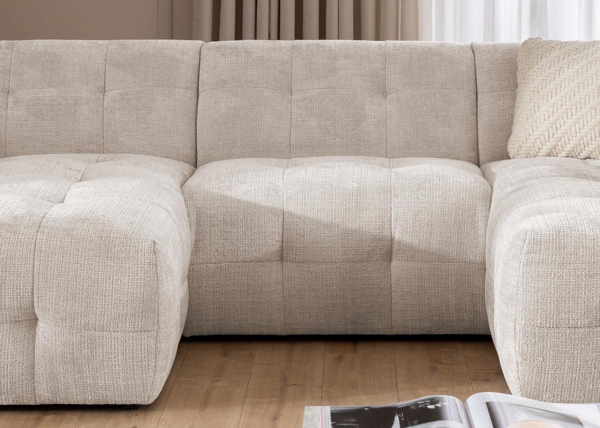 WOHNLANDSCHAFT in U-Form mit raffinierten Steppungen, 6-Sitzer, Wellenunterfederung, B323/T161/H79 cm, Chenille-Bezug in Beige / 21047 - Beige/Schwarz, Kunststoff/Textil (323/79/161cm) - luma-home
