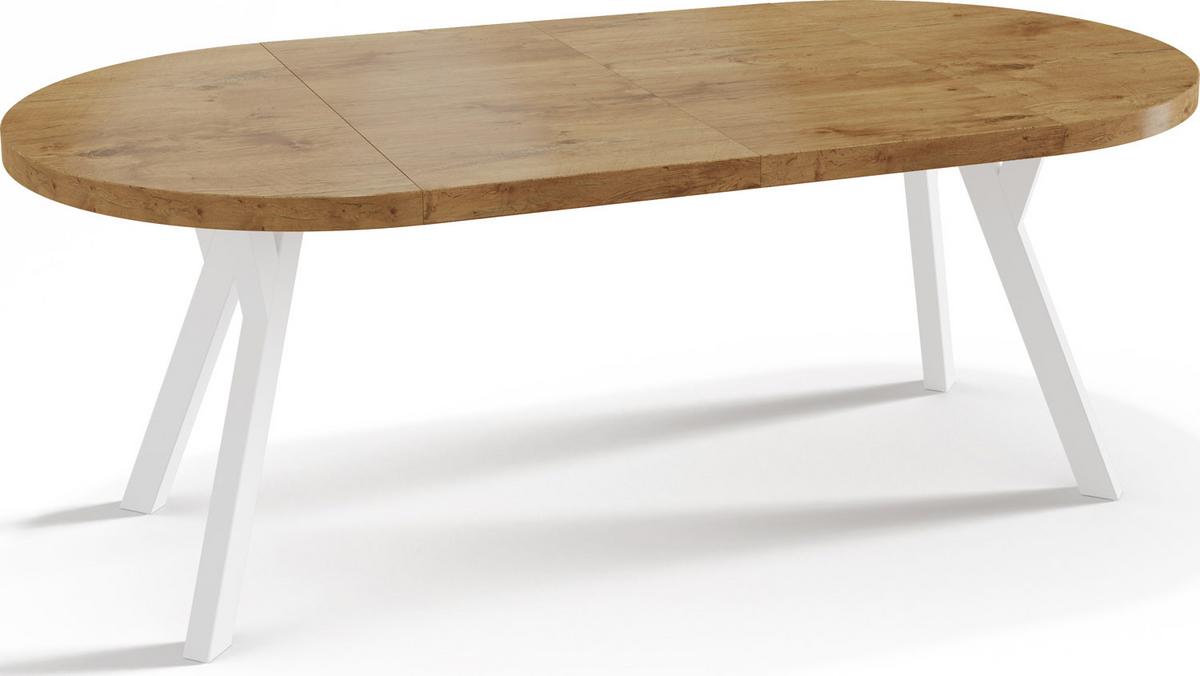 ESSTISCH Twixy runder ausziehbarer, Lancelot Eiche 100-200/100/76 cm - Eichefarben/Weiß, Holz/Holzwerkstoff (100/200/76cm) - WFL GROUP