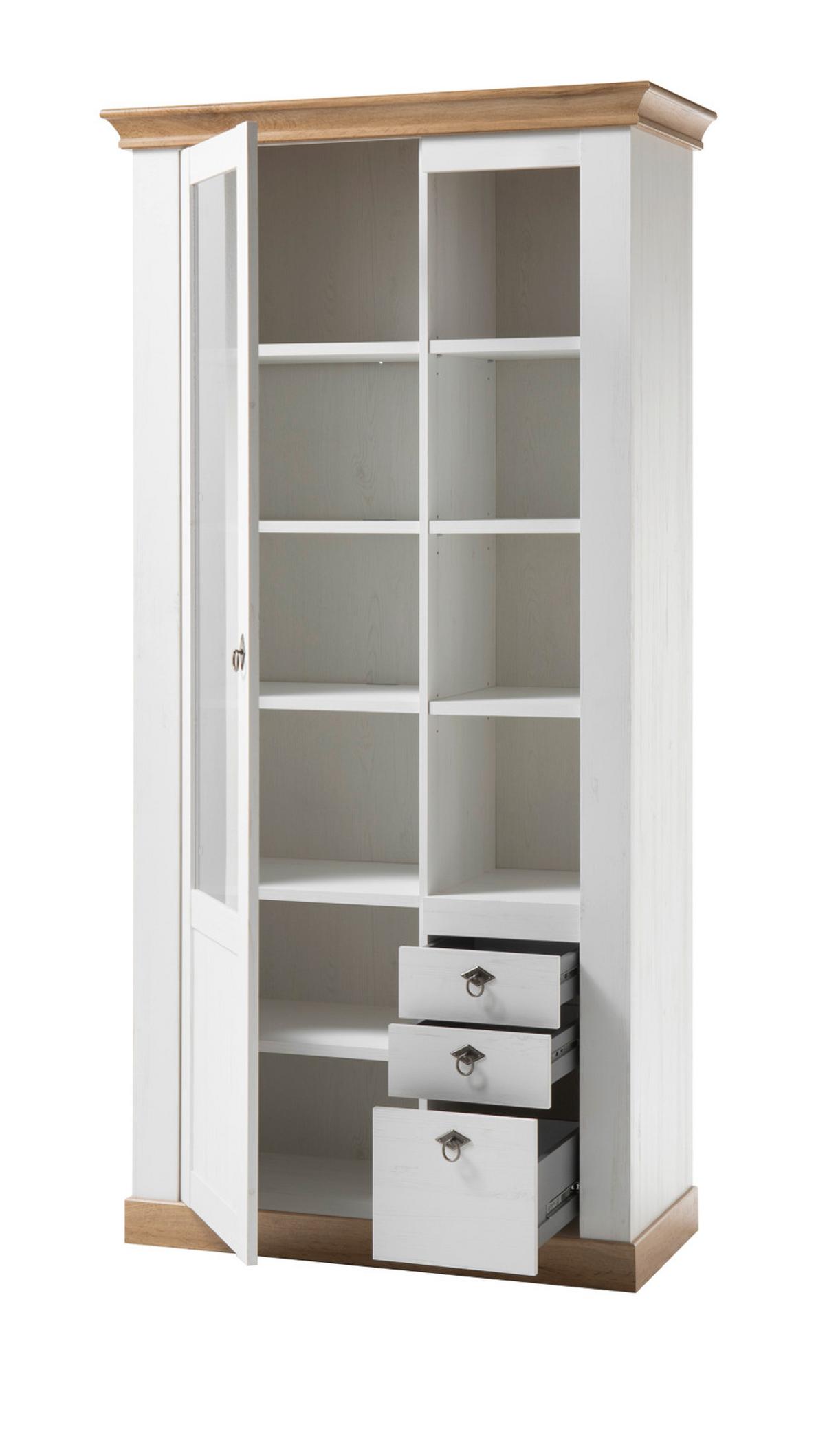 ESSZIMMER-SET weiß Pinie, Eiche Wotan, Landhaus Speisezimmer 4-teilig - Eichefarben/Silberfarben, Holzwerkstoff/Metall (210/204/88cm) - Furn.Design
