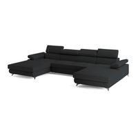 WOHNLANDSCHAFT DETTI Schwarz Boucle-Stoff mit Schlaffunktion - Schwarz, Holz (339/89/190cm) - MASSENO