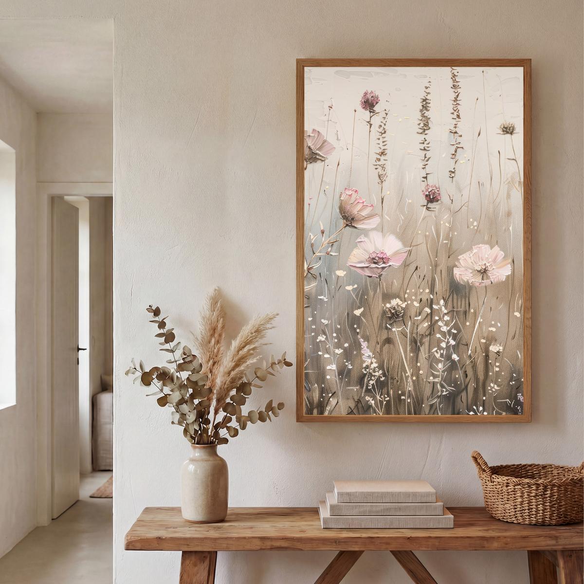 WANDLEUCHTE MIT AKKU Blumen - Rosa - Modern - Beige 70x100 cm - Altrosa, Holzwerkstoff (70/100/8cm) - OnlyWow