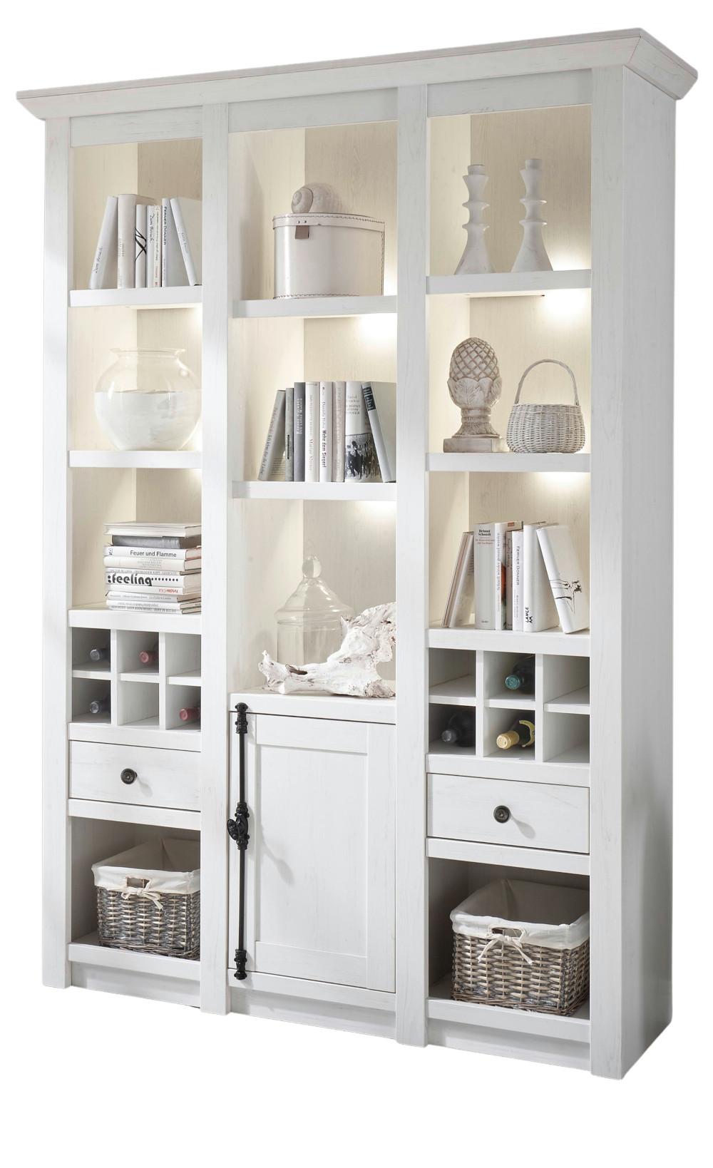 BUFFET weiß Pinie Landhaus, Buffetschrank mit Weinregal 147 x 207 cm - Anthrazit/Weiß, Holzwerkstoff/Metall (147/207/45cm) - Furn.Design