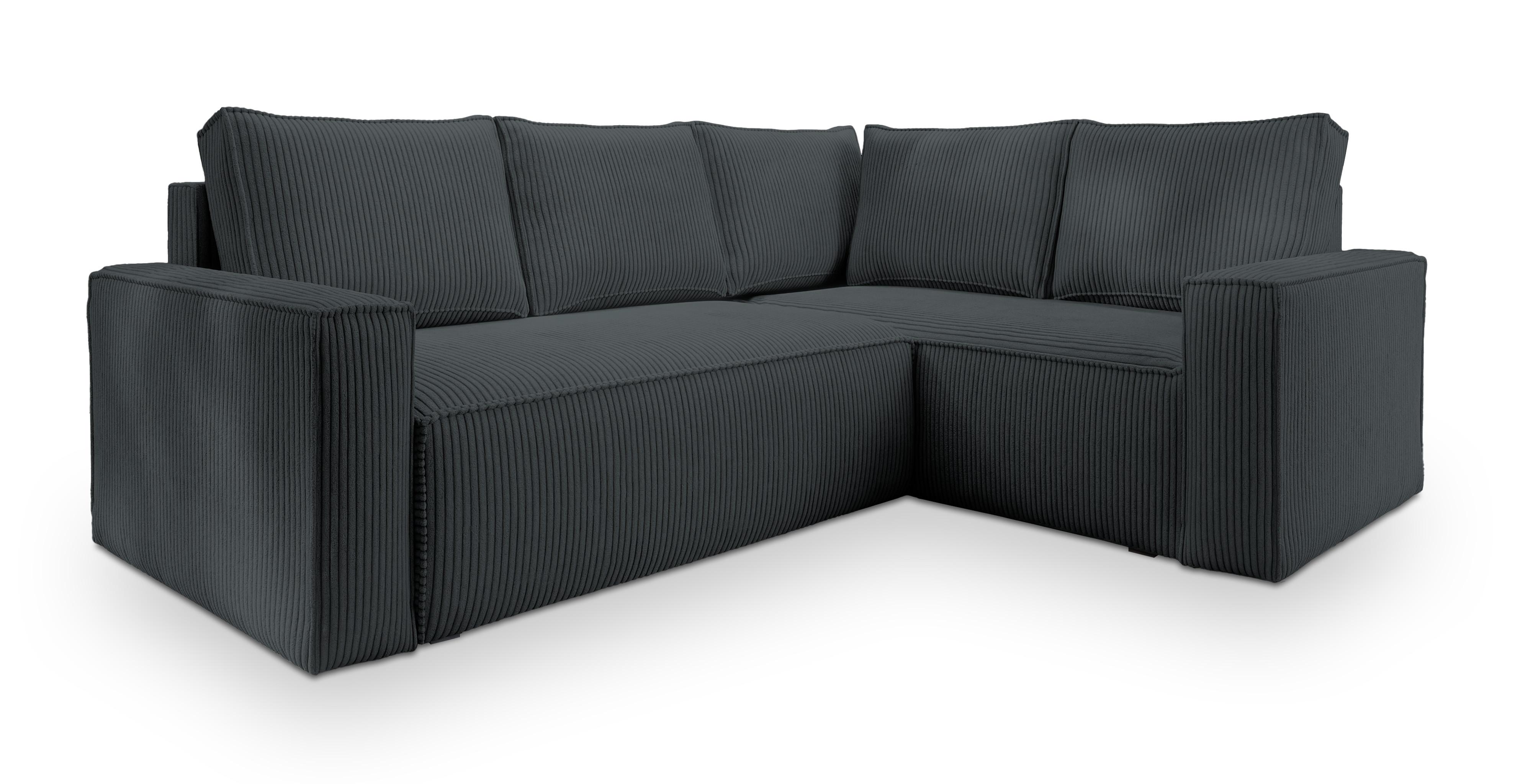 ECKSOFA ESTANO R-S Graphitfarben Kordstoff mit Schlaffunktion - Graphitfarben, Holz (230/158cm) - MASSENO
