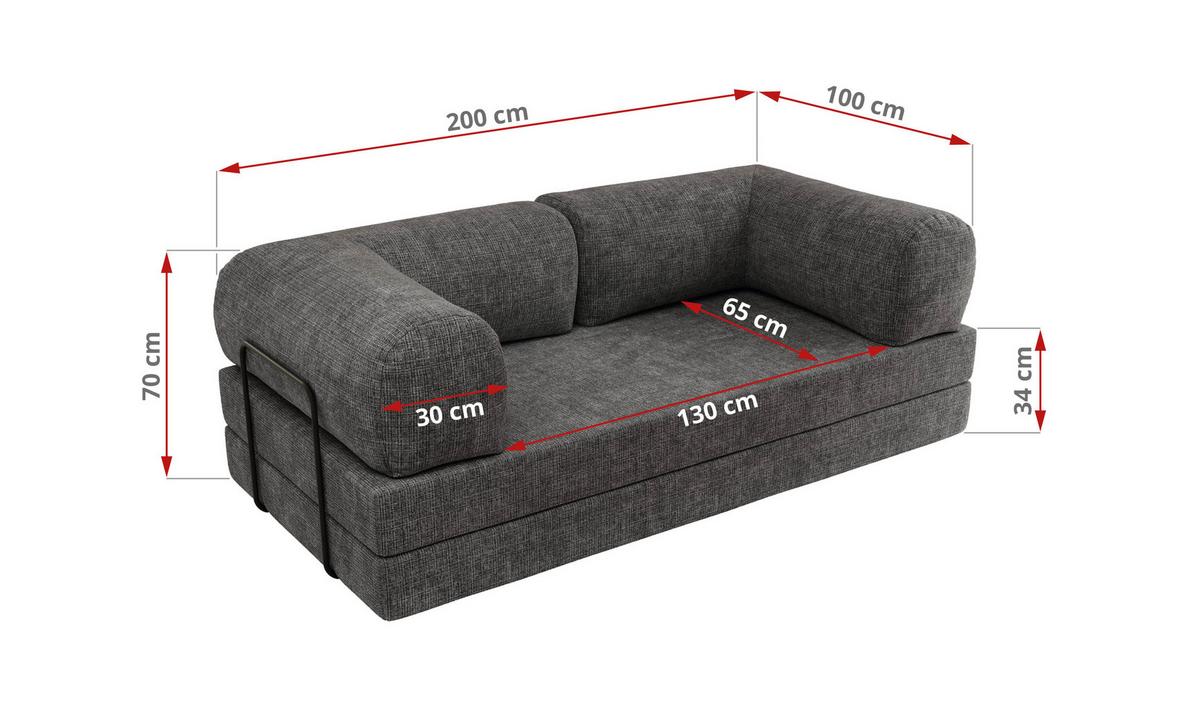 3-SITZER SOFA ORSETTO - Dunkelgrau Schenille grob gewebt - Dunkelgrau/Schwarz, Textil/Metall (200/70/100cm) - MKS