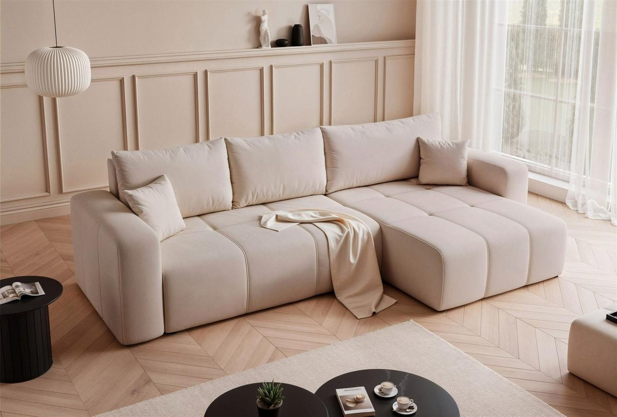 ECKSOFA Leros Xl Mit Schlaffunktion - Beige, Holzwerkstoff/Textil (145/278cm) - Fun Möbel