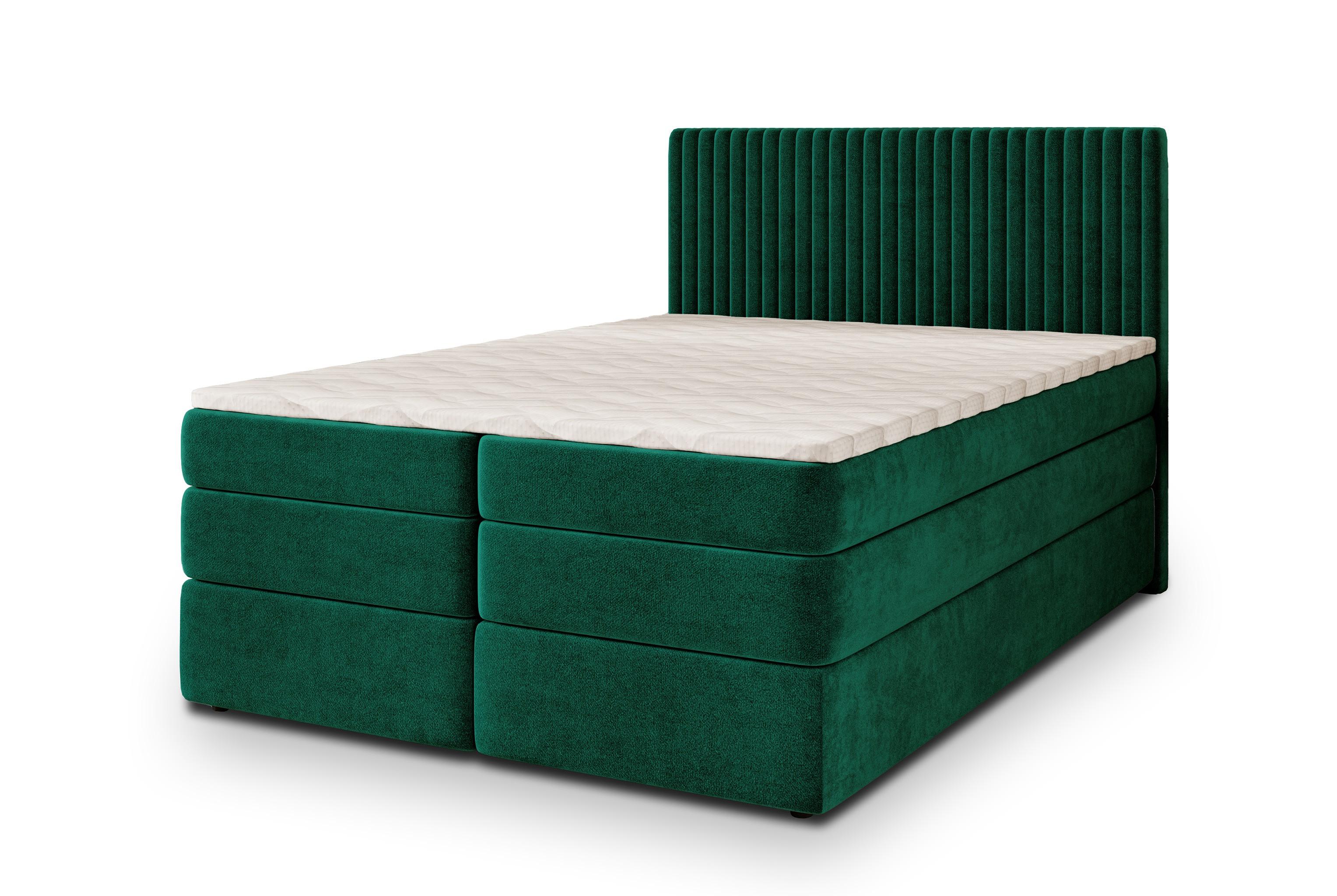 BOXSPRINGBETT FELBIO 200x200 cm mit Matratze und Topper, H2+H3 - Grün - Grün, Holz (200/200cm) - MASSENO