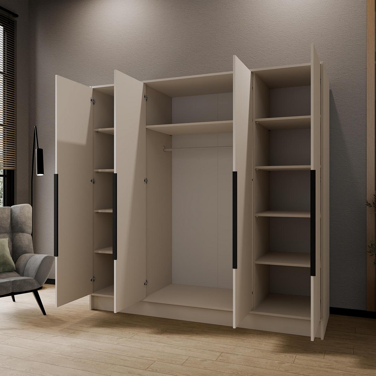 DREHTÜRENSCHRANK BERON 200/200/51 cm Modern Kleiderschrank 4-türig Kaschmir - Kaschmir, Holzwerkstoff (200/200/51cm) - MASSENO