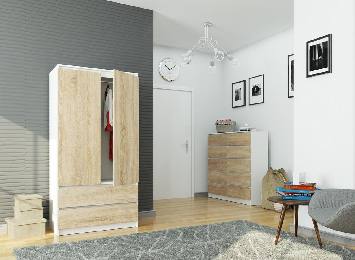 KLEIDERSCHRANK Weiß, Eiche Sonoma 180/90/51 - Weiß, Holzwerkstoff (90/180/51cm) - RAUMHIRSCH FURNITURE