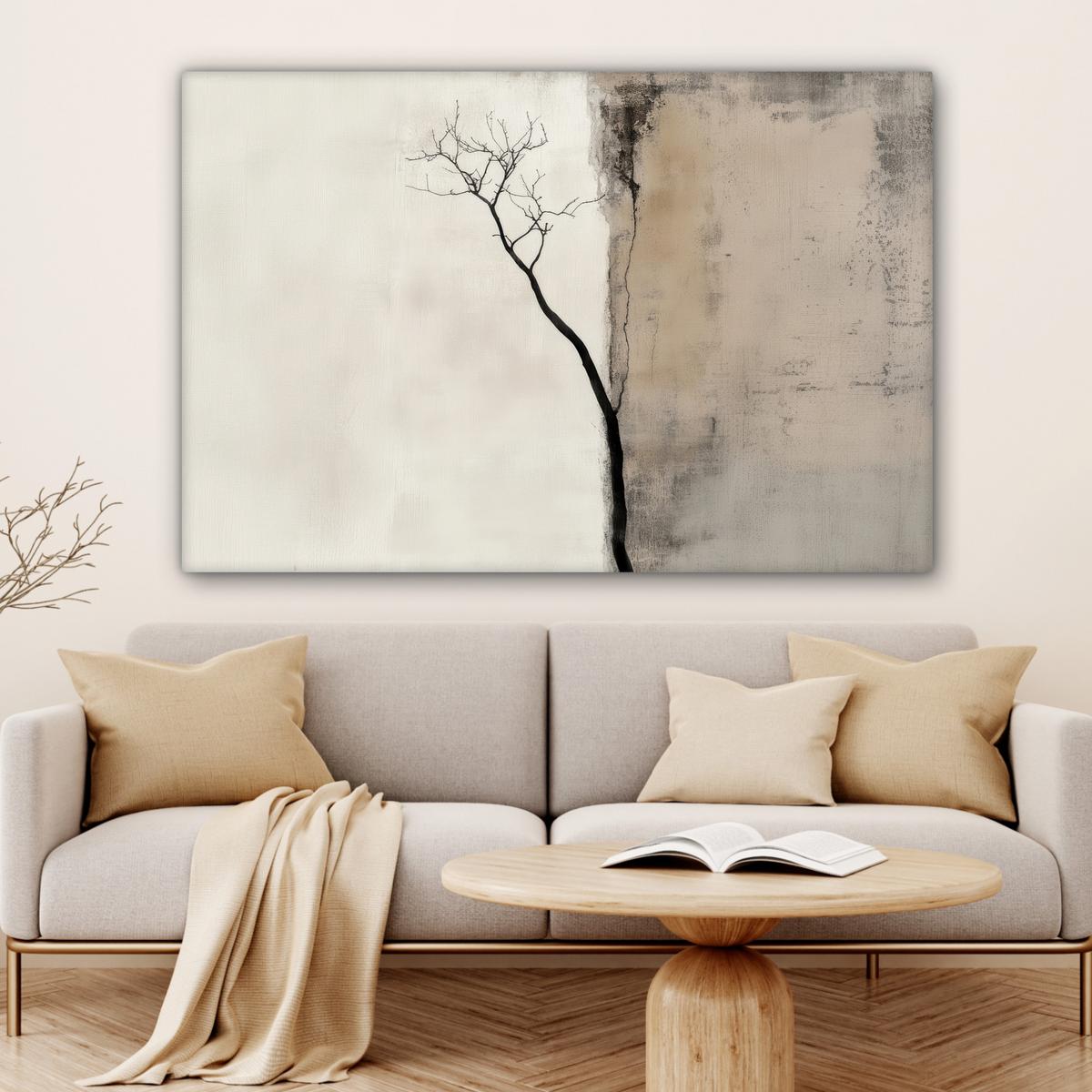 LEINWANDBILD Wabi sabi - Pflanze - Beige Wohnzimmer Groß 120x80 cm - Taupe, Textil (120/80cm) - MuchoWow