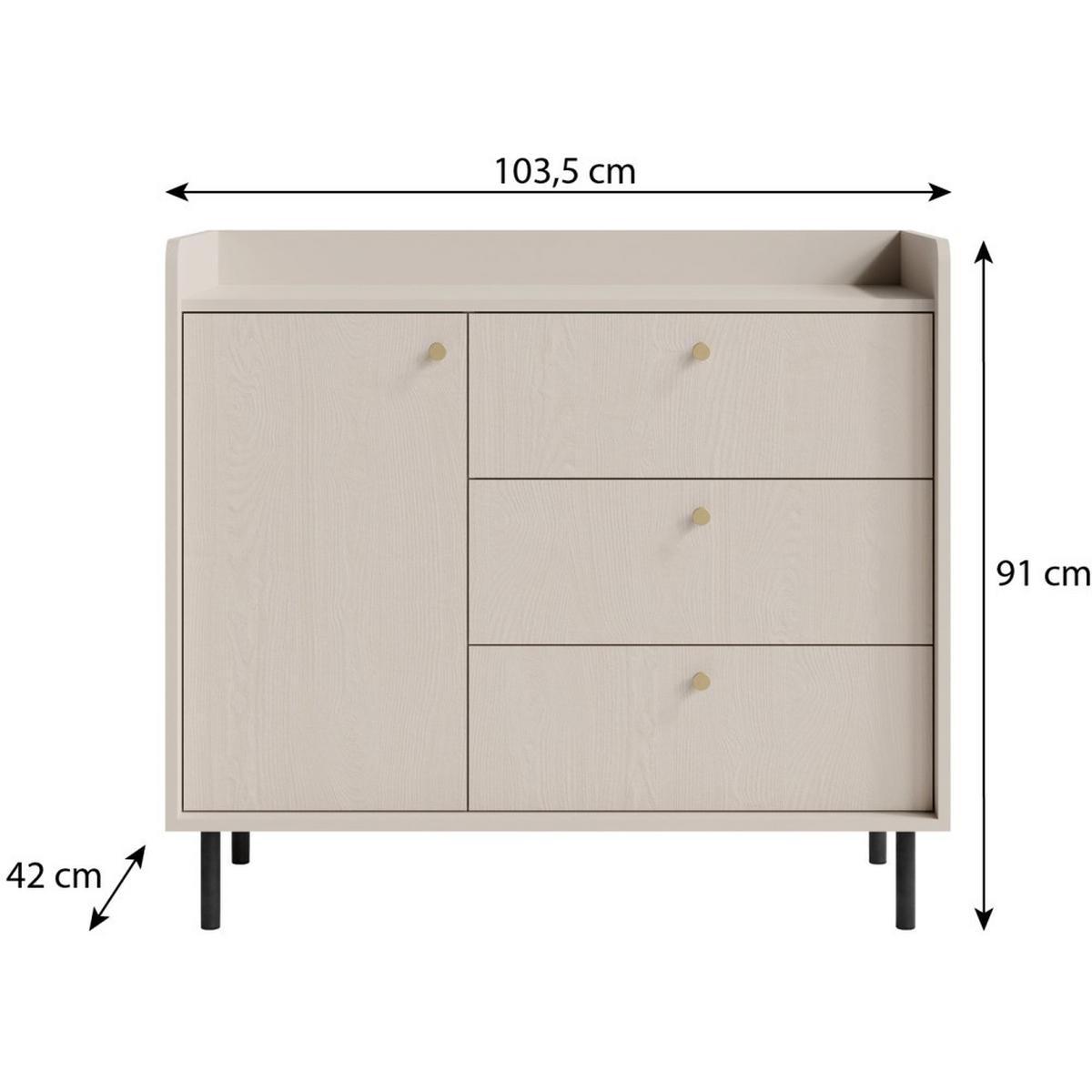 KOMMODE Gloria mit 3 Schubalden und 1 Tür - Beige/Schwarz, Holzwerkstoff/Metall (103/91/42cm) - Beautysofa