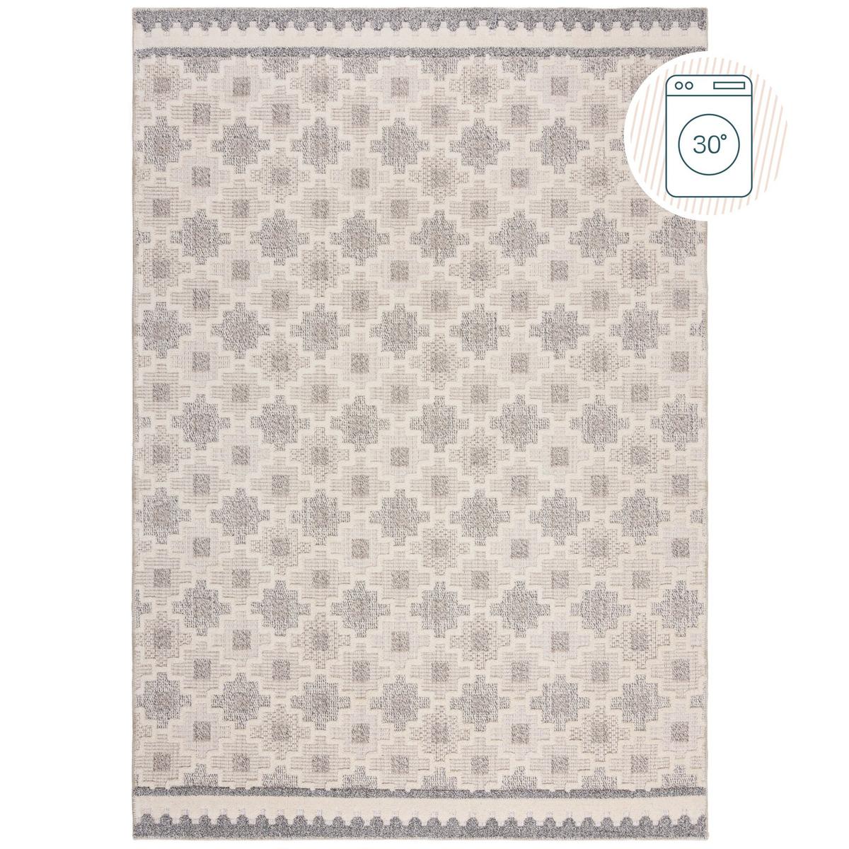 TEPPICH Waschbar RIDGE, geometrisch, aus Mischfasern, Grau-Beige, 155 x 230 cm - Grau, Textil (230/155cm) - KADIMA DESIGN