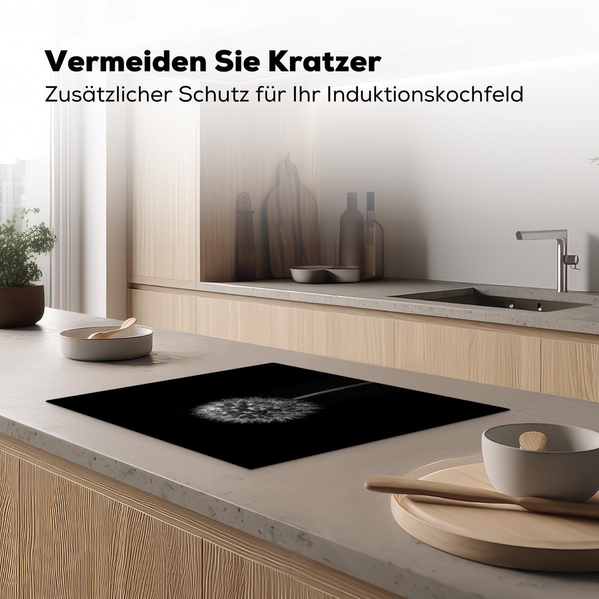 HERDABDECKPLATTE Löwenzahn - Schwarz - Floral - Botanisch Herdabdeckung Induktionsfeld 65x52 cm - Grau, Kunststoff (65/52/0.2cm) - MuchoWow