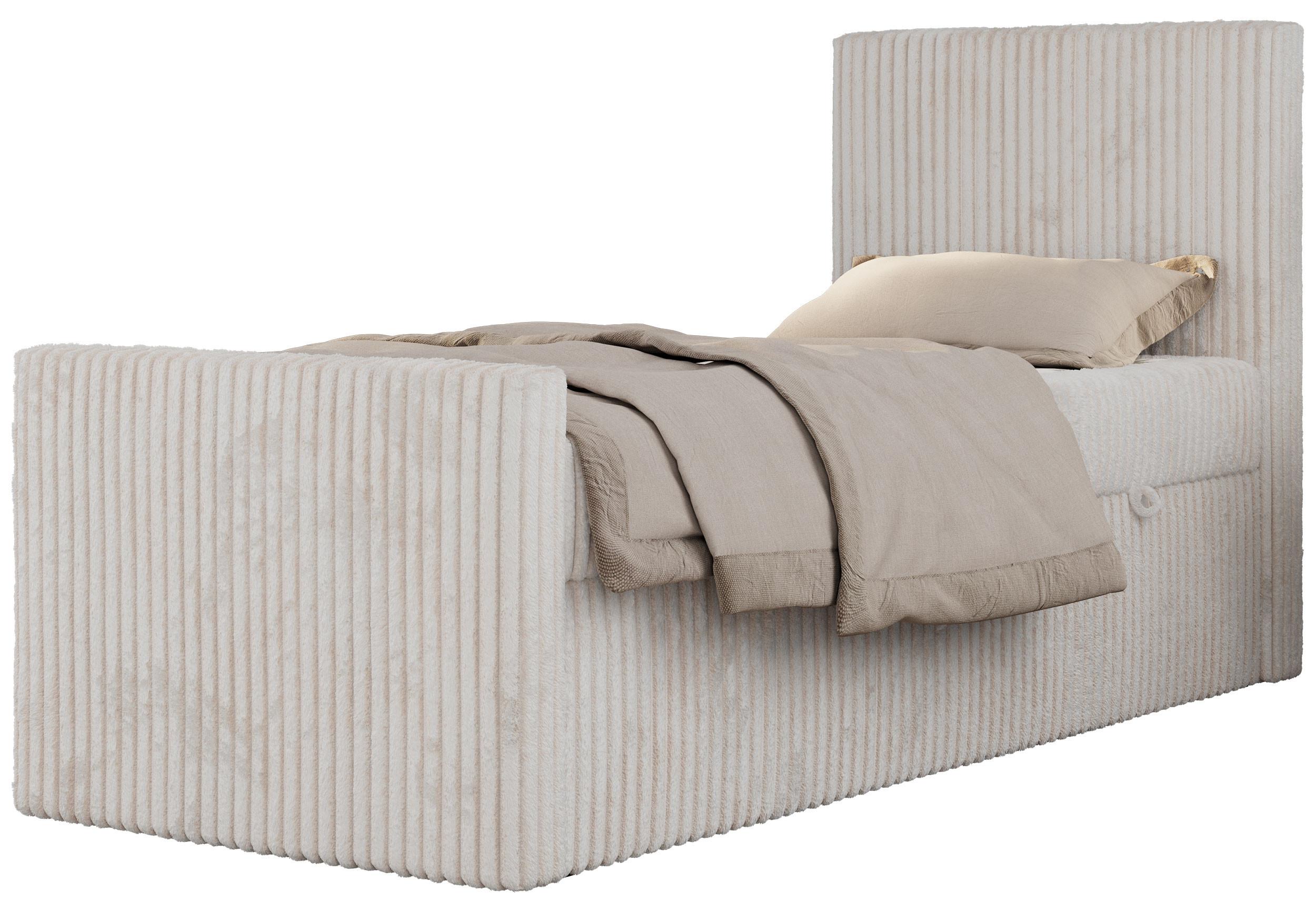 JUGENDBETT TILIO DUO 90/200 - Beige Cord - H3 - Rechts Seite - Beige, Textil (90/200cm) - MKS