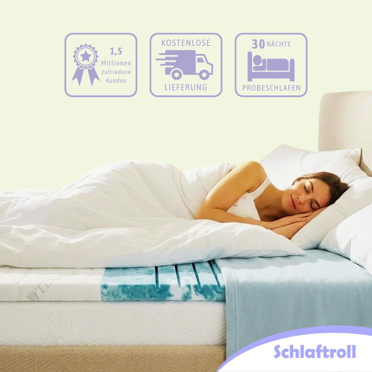 GEL TOPPER 160x200 cm 8 cm hoch 7 Zonen Matratzentopper druckentlastend atmungsaktiv kuehlend - Weiß, Textil (160/200cm) - Schlaftroll