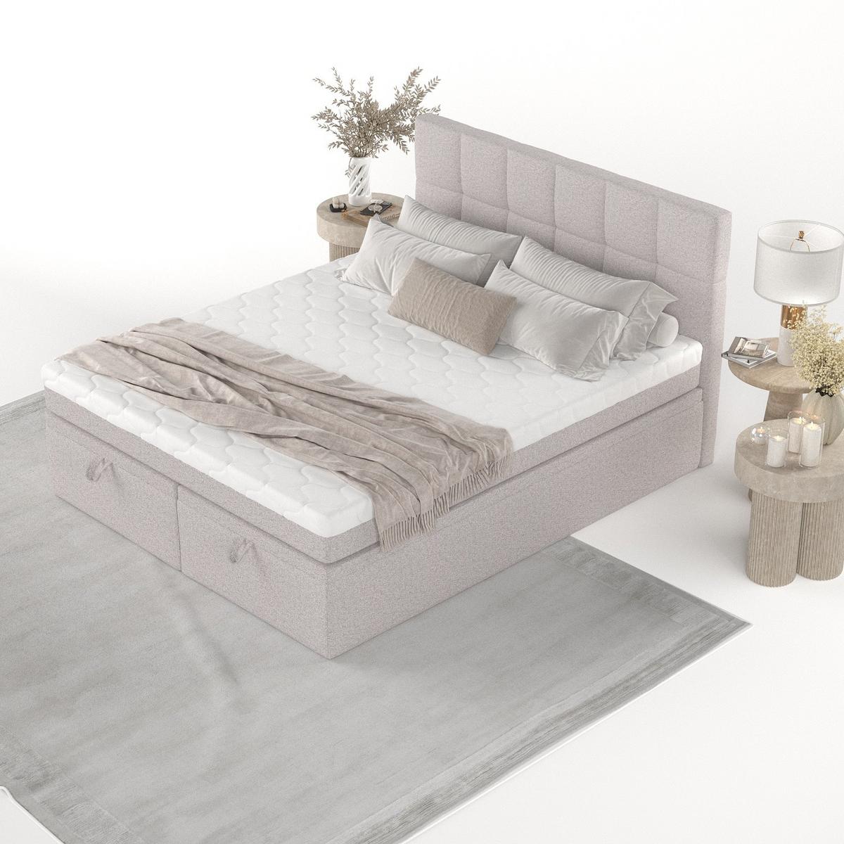 BOXBETT Elano 160/200 cm Beige im Riva Stoff - Beige/Schwarz, Holz/Holzwerkstoff (160/200cm) - AltaBeds