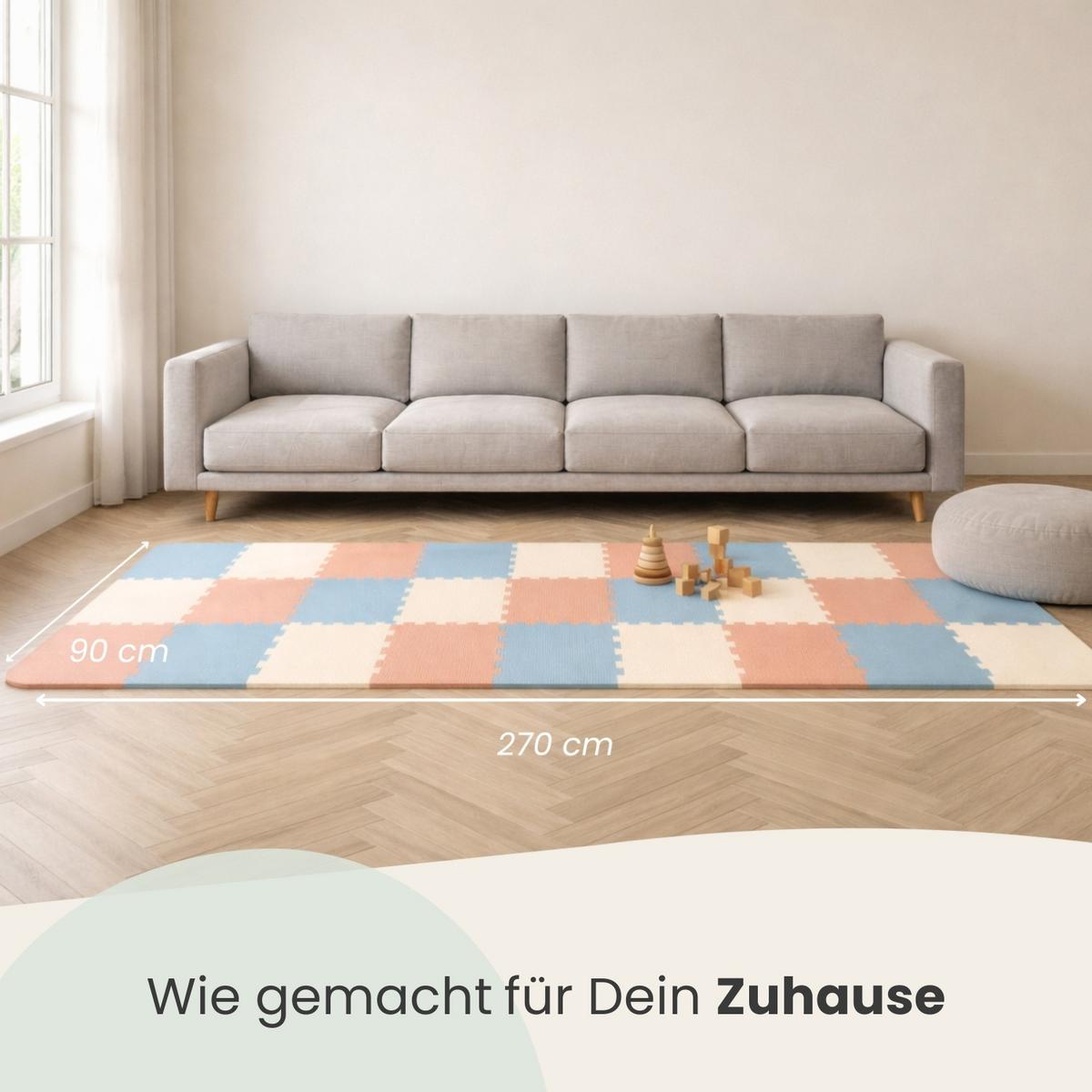 SPIELMATTE mit Rand - 270/90/1 cm Puzzlematte Rosa Blau Beige - Rosa, Kunststoff (30/30cm) - Littletom
