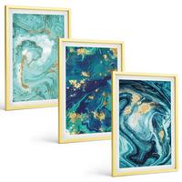 BILDER SET 3er Set - 40x60 cm Goldrahmen - Abstraktion von Türkisfarbe - Goldfarben, Kunststoff (40/60cm) - TULUP