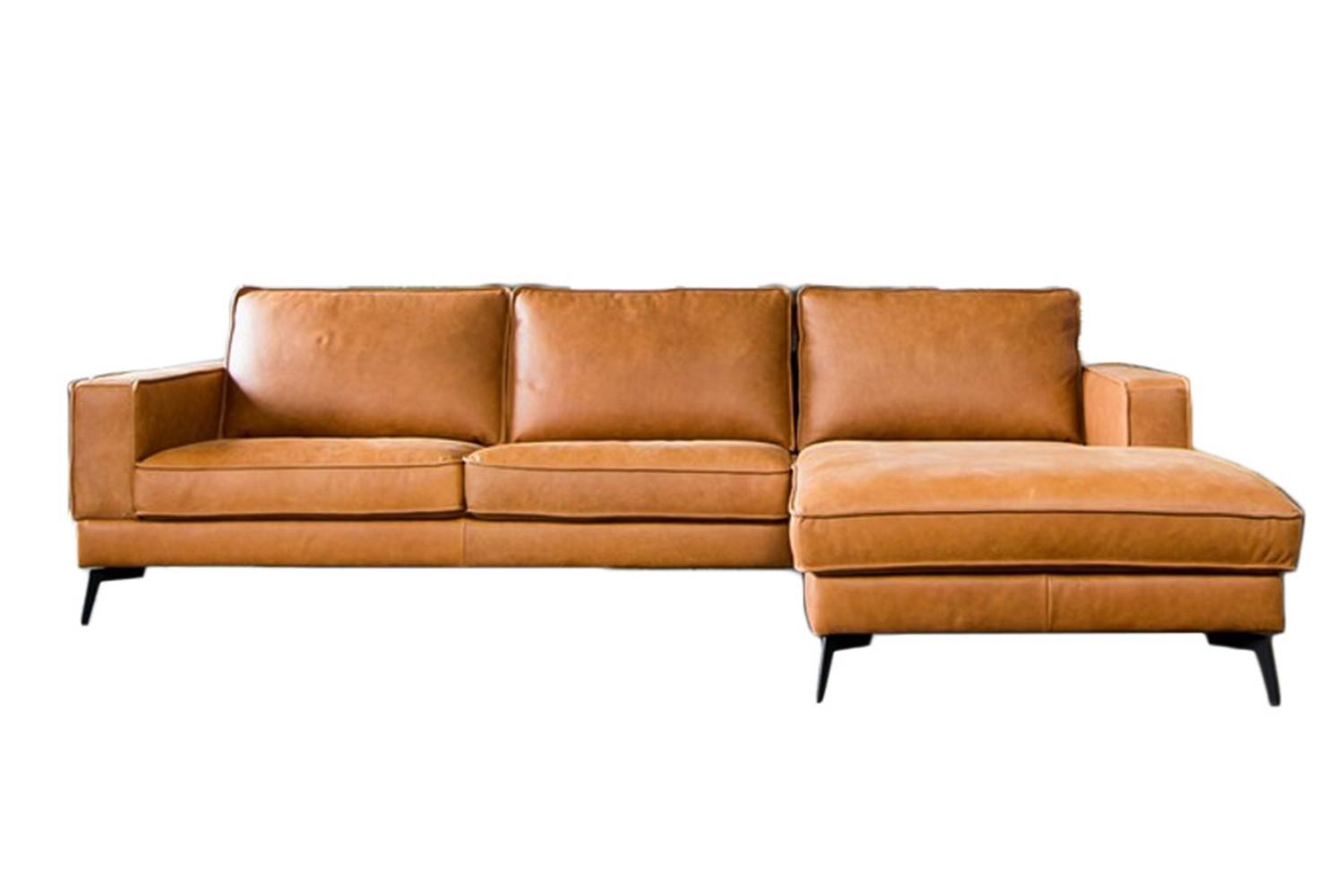 ECKSOFA BLOOM Braun Leder - Schwarz/Braun, Leder/Metall (276/177cm) - KAWOLA