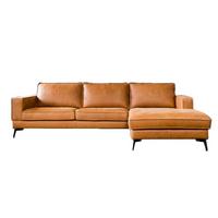ECKSOFA BLOOM Braun Leder - Schwarz/Braun, Leder/Metall (276/177cm) - KAWOLA