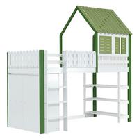 HOCHBETT, KINDERBETT Mit Leiter und Stauraum Grün und Weiß - Weiß/Grün, Holzwerkstoff - Urban Meuble