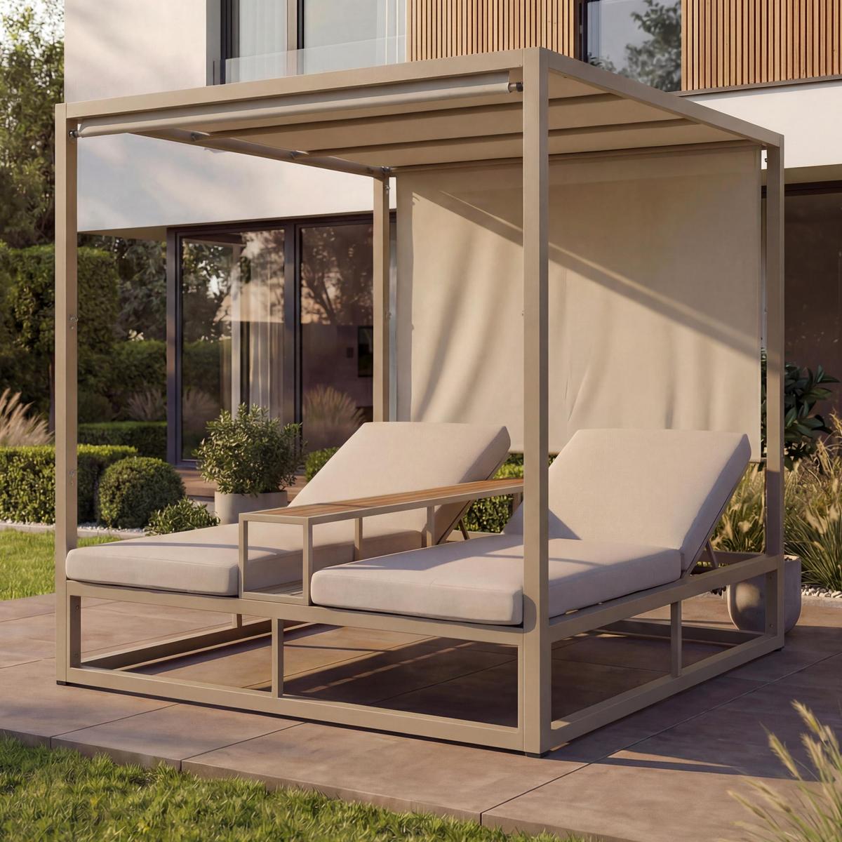 LOUNGE-GARTENLIEGE Beige - Beige, Textil (165/196/196cm) - MCW