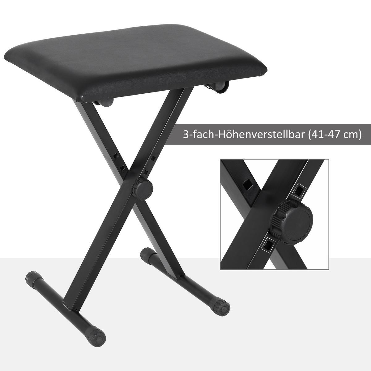 KLAVIERHOCKER Klavierbank zusammenklappbar höhenverstellbar Hocker Schwarz - Schwarz, Metall (29/47/39cm) - HOMCOM