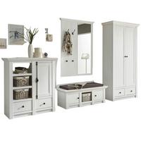 GARDEROBE Pinie weiß 4-teilig Set 354 cm, Garderobenkombination Landhaus - Schwarz/Weiß, Glas/Holzwerkstoff (354/206/45cm) - Furn.Design