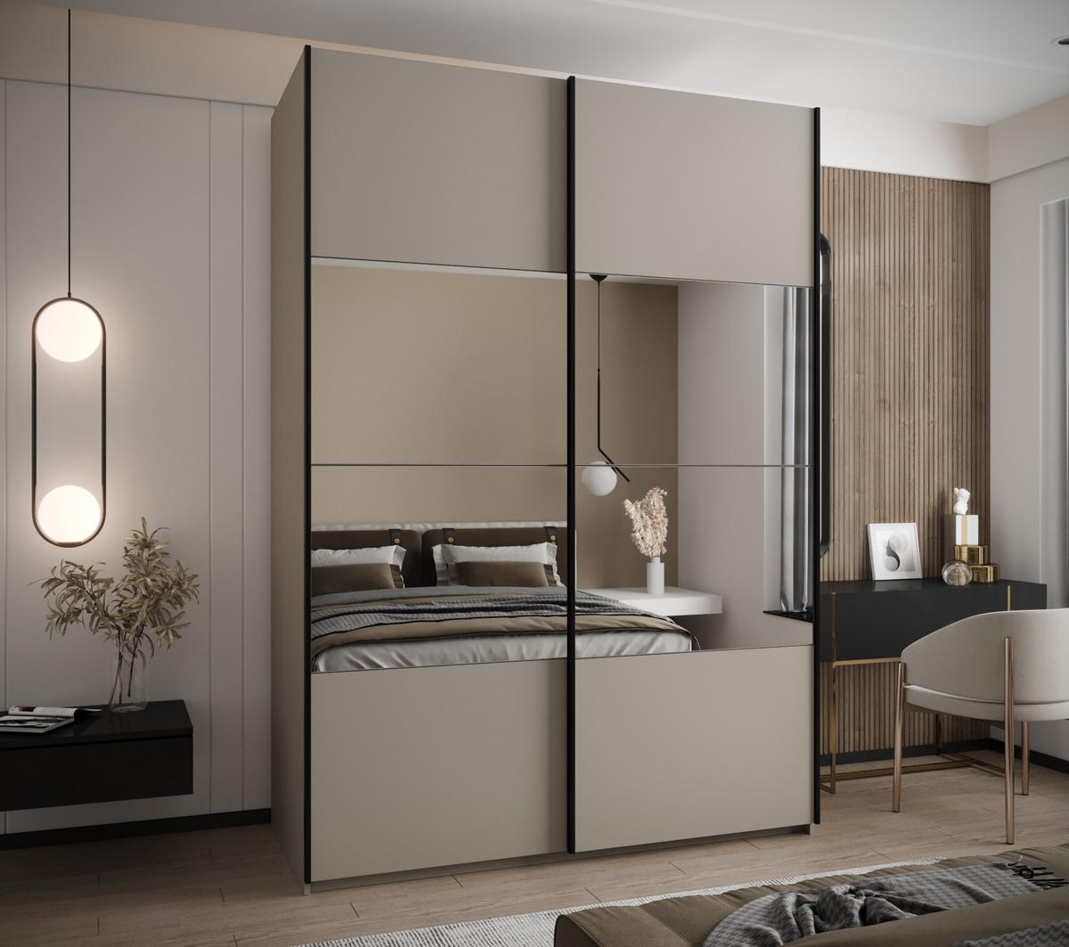 SCHWEBETÜRENSCHRANK 245,5/180/64 2-türig - Kaschmir/Schwarz, Holz/Metall (180/245/64cm) - Abiks Möbel