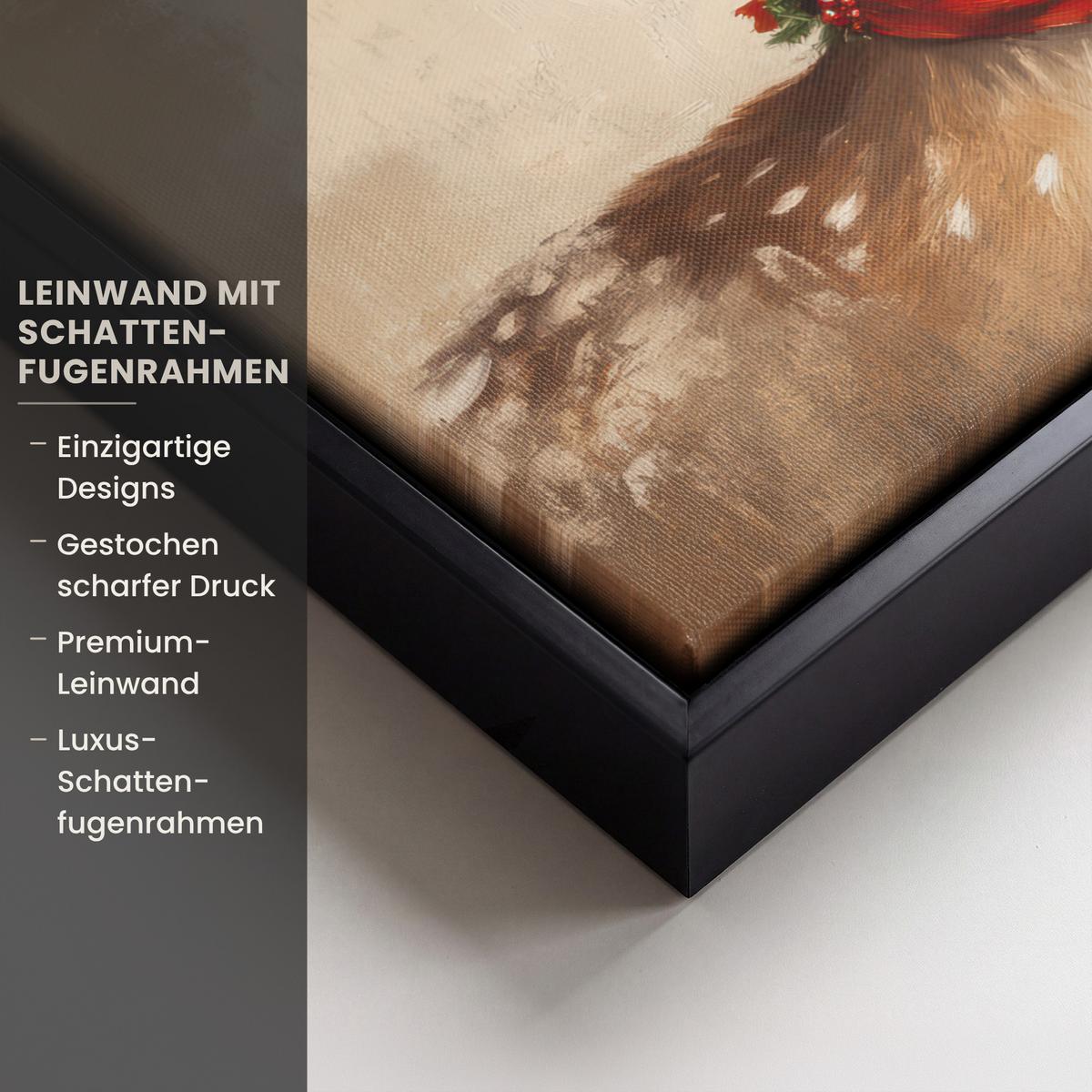 LEINWAND Bilder mit Rahmen - Weihnachten - Hirsch - Geweih - Weihnachtskugel - Rentier - 30x20 - Hellbraun, Textil (30/20cm) - MuchoWow